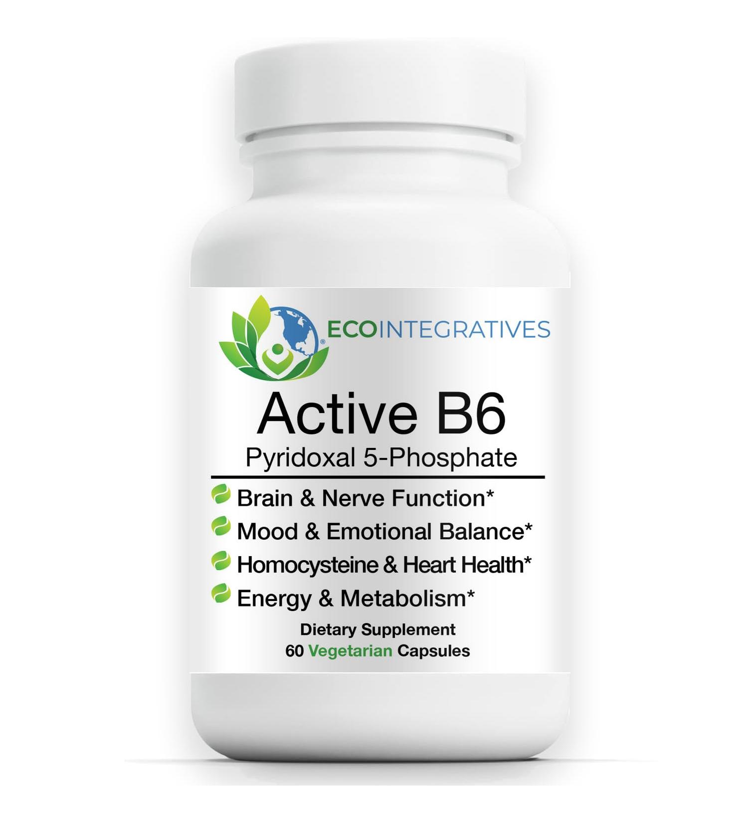 EcoIntegratives Active B6 33.8 mg Pyridoxal 5-Phosphate (P5P) High Potency Active Vitamin B6 for Energy Mood Nerve and Heart Support* Non-GMO Gluten Free 60 Vegetarian Capsules - Buy Online on GoSupps.com