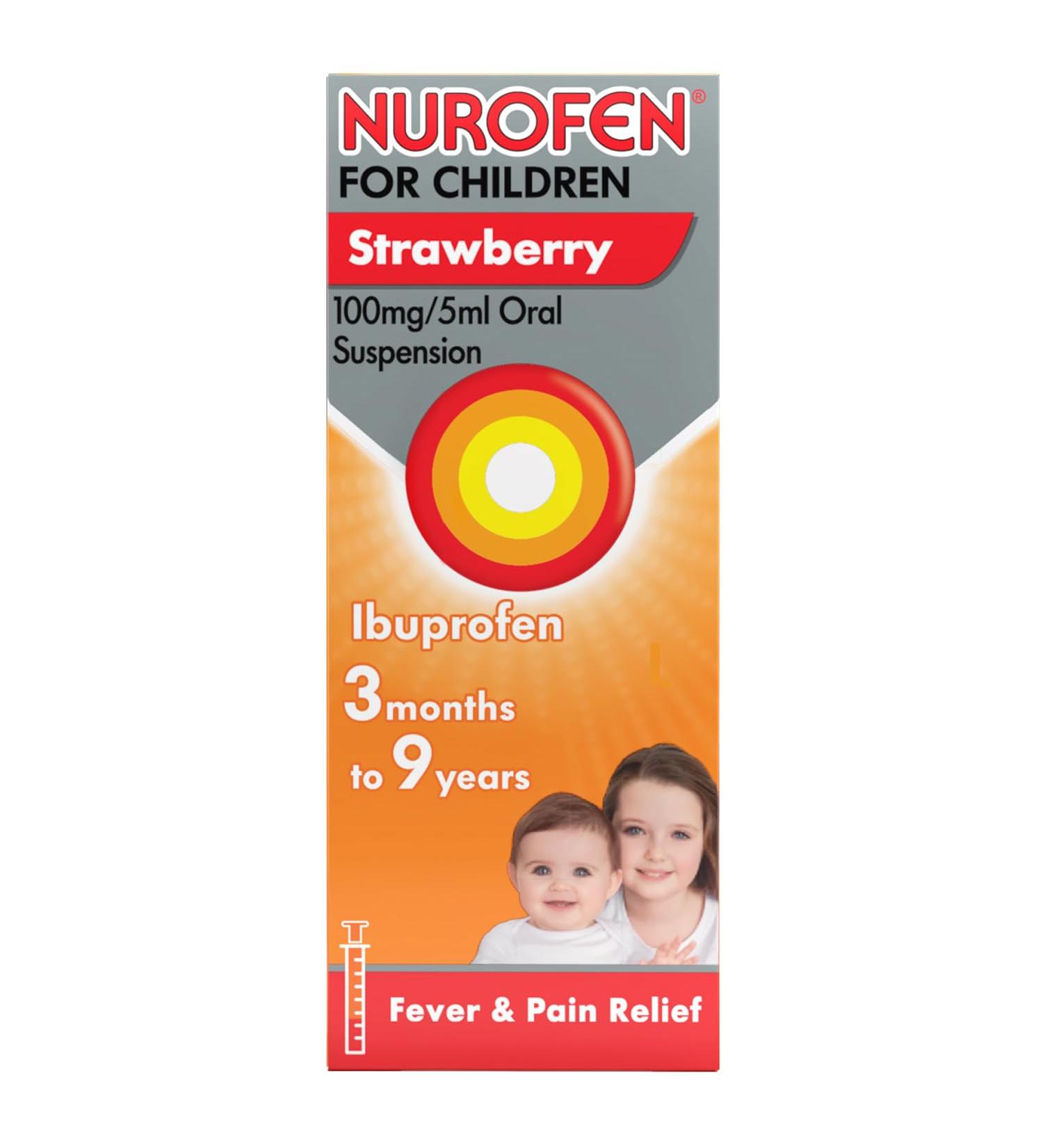 Nurofen Children 3+ Months Sugar & Colour Free Ibuprofen Suspension Strawberry 100ml - Buy Online on GoSupps.com