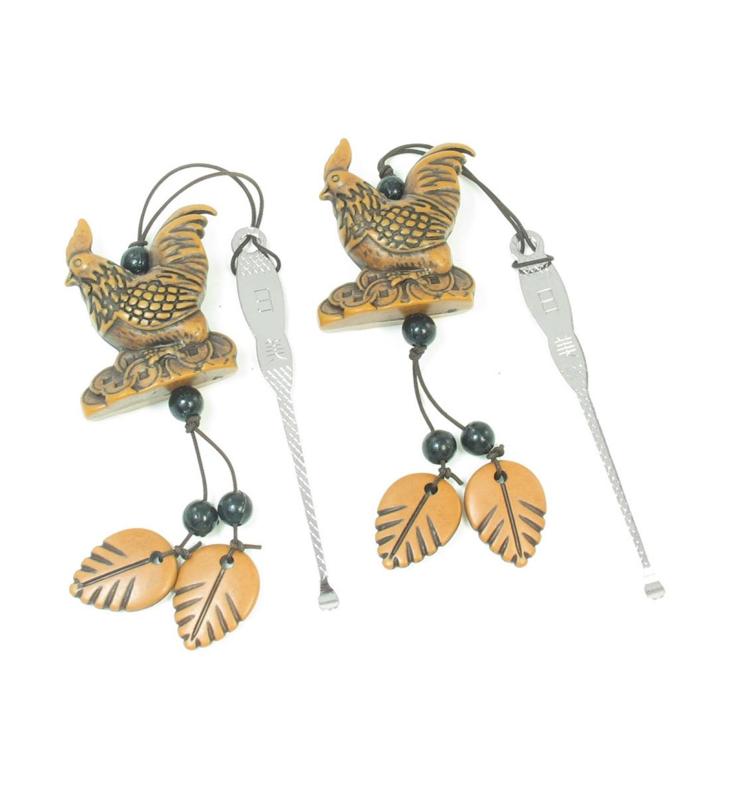 Qtqgoitem 2.8 Long Steel Ear Wax Remover Cleaner w Black Beads Chicken Hanging Drop 2 Pcs (Model: c4b 623 820 495 432)