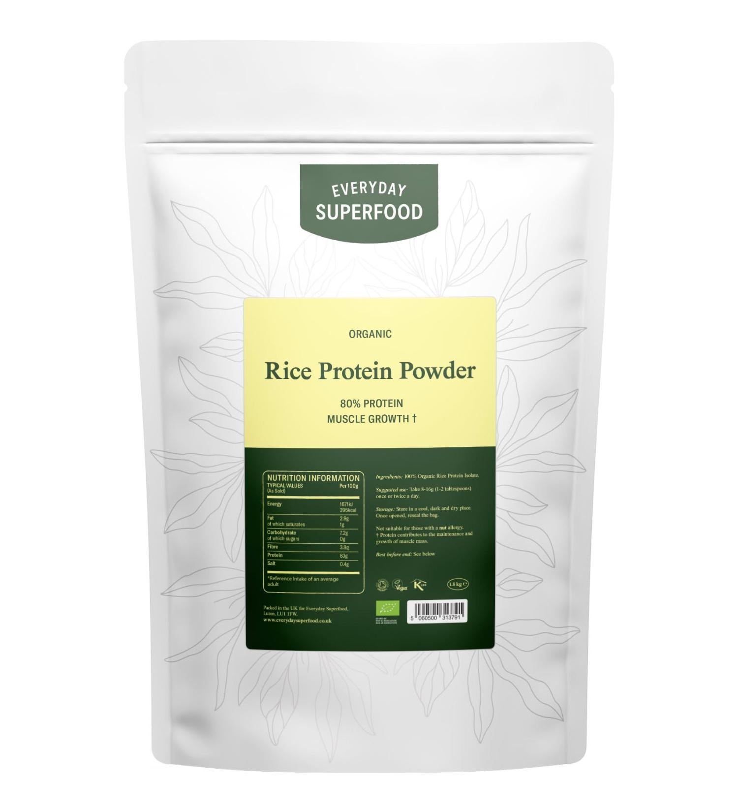 Everyday Superfood Organic Rice Protein Powder 1.8kg 80% Protein Unflavoured Vegan & Kosher Unflavoured 1.8 kg (Pack of 1) - Buy Online on GoSupps.com