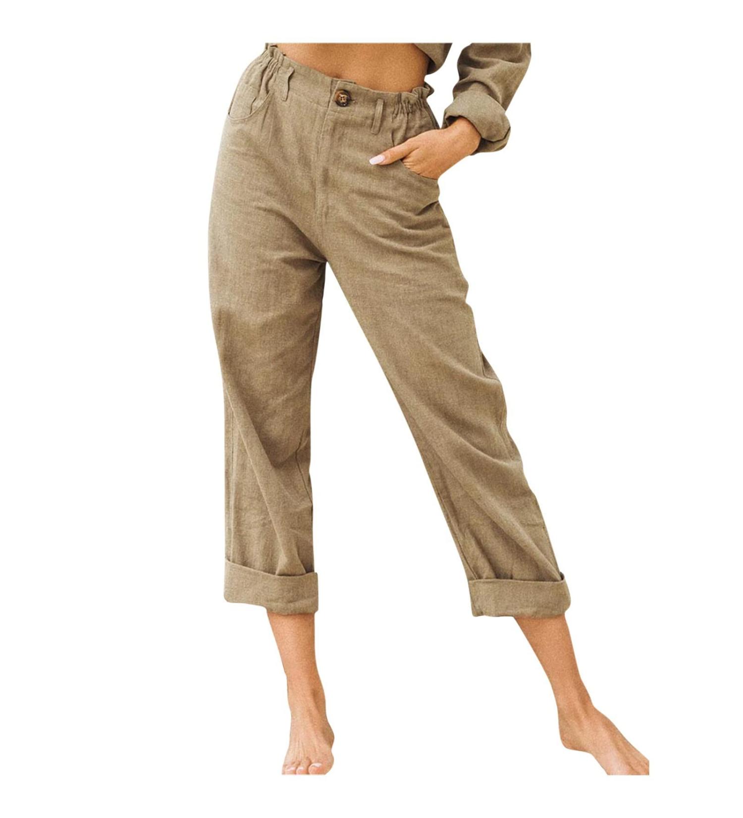 BFAFEN Women's Plus Size Cotton Linen Cargo Pants - Khaki, X-Large - Buy Online on GoSupps.com