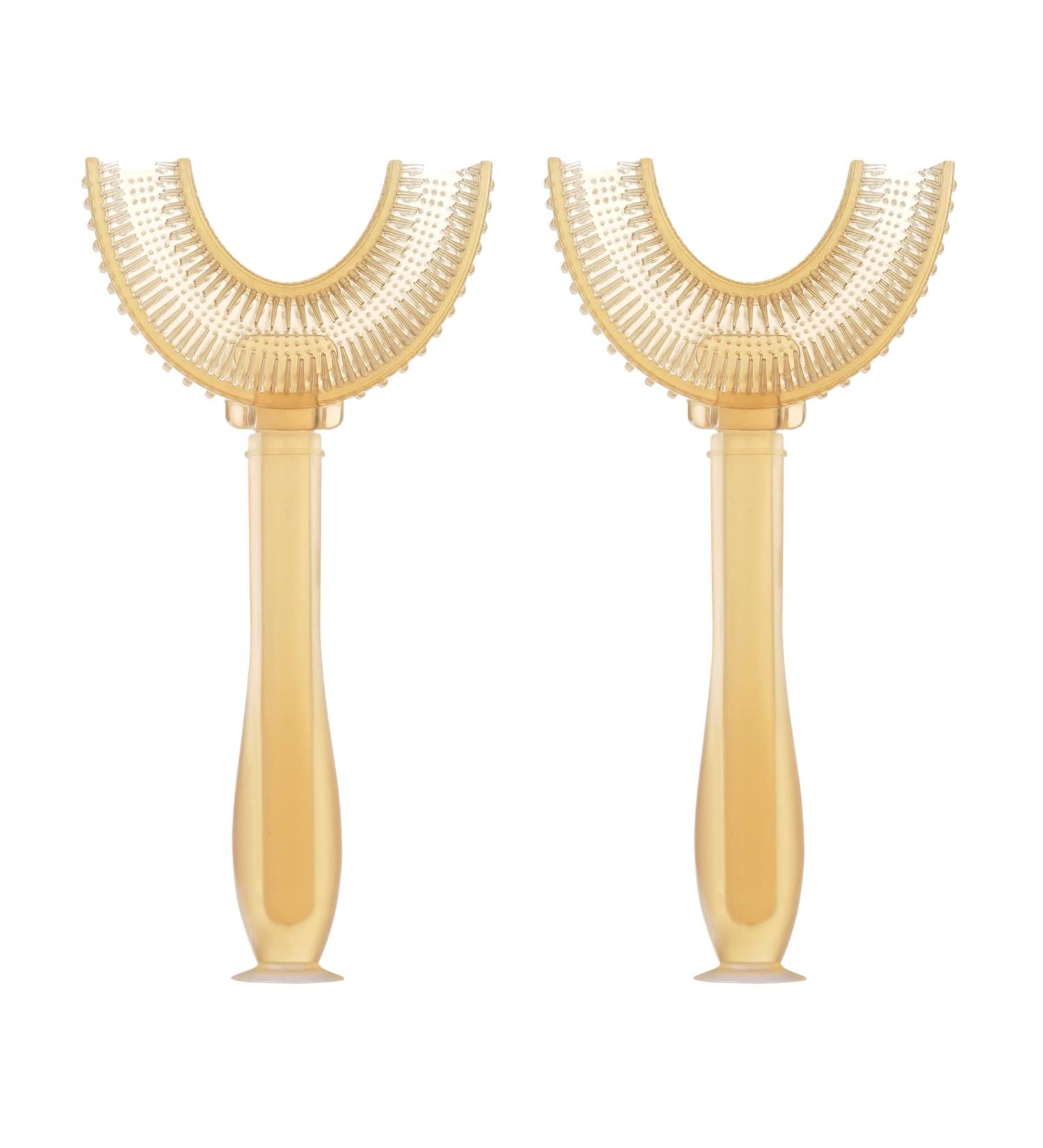 Vicloon U Shaped Toothbrush Set for Kids (7-12 Years) - Soft Silicone Bristles - Pack of 2 - Yellow - Buy Online on GoSupps.com