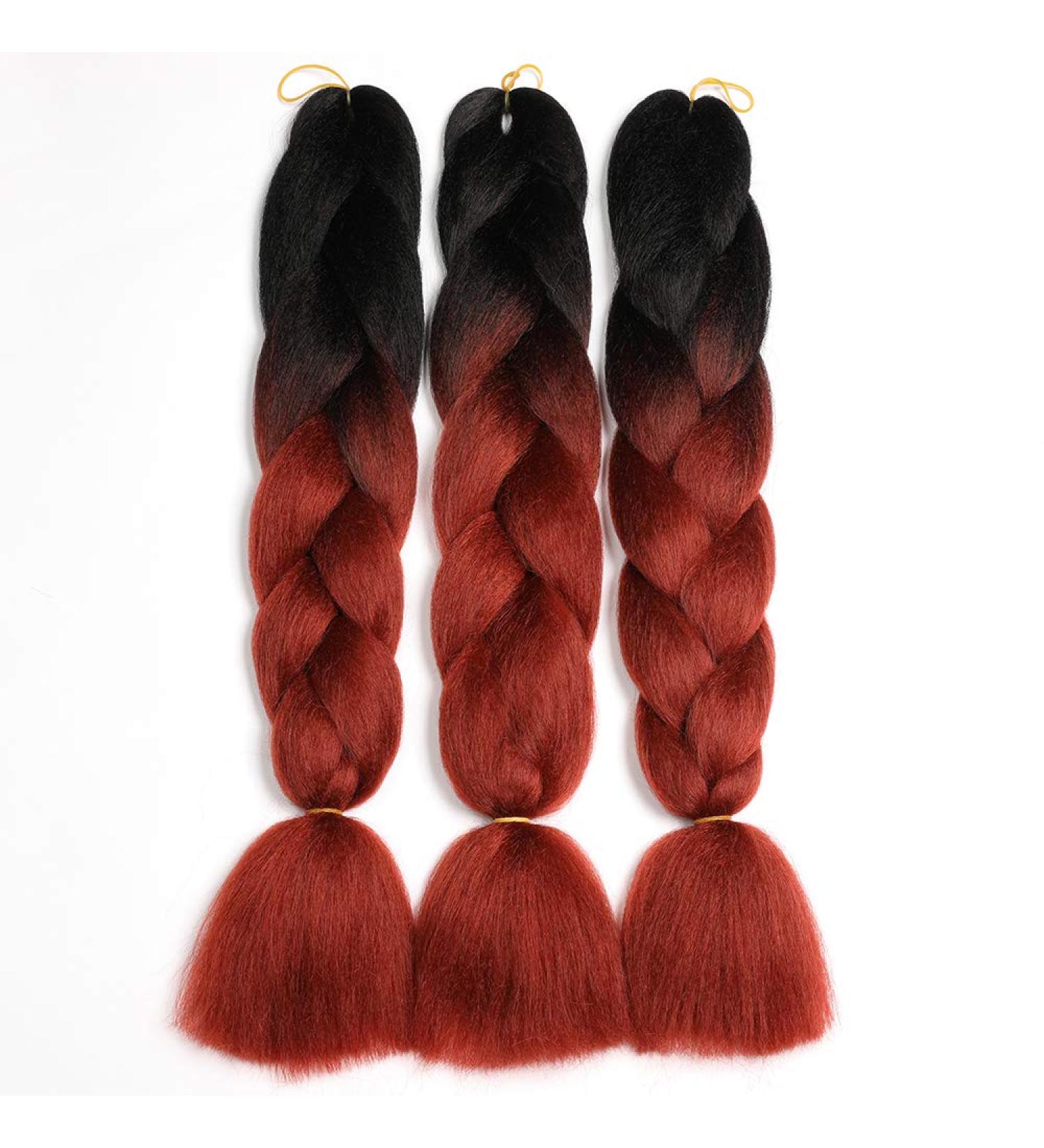 Showjarlly Kanecalon Ombre Jumbo Braid Hair Extensions - 24 Box Braids 3 Pack Black/Red Brown | Premium Kunsthaar Kanecalon Hair for Stylish Braids - Buy Online on GoSupps.com