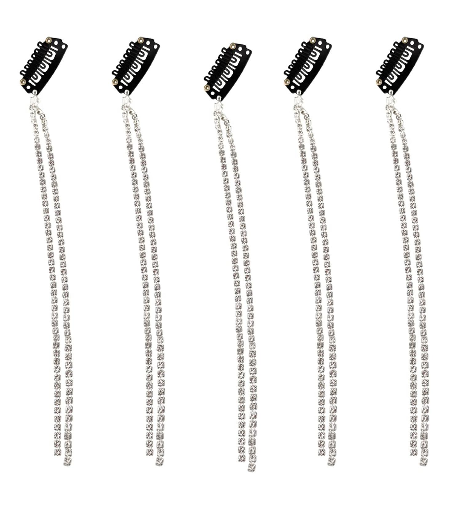 Silver Crystal Tassel Hair Clips Chains - 5 Piece Set for Women and Girls - Buy Online on GoSupps.com