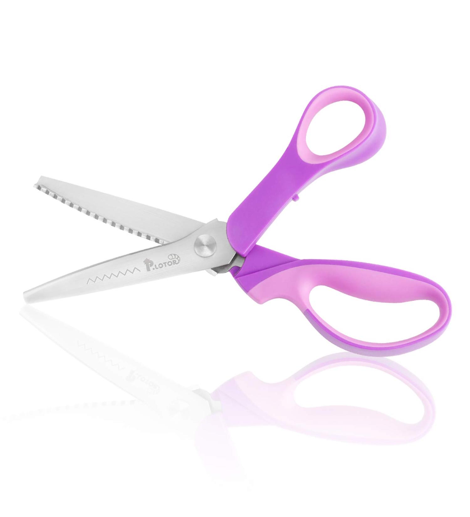 P.LOTOR Sewing Pinking Shears 9.3 Inch - Sharp Stainless Steel Blades for Fabric, Paper, Leather - Lightweight Serrated Craft Scissors with Comfortable Handle - Purple - Buy Online on GoSupps.com