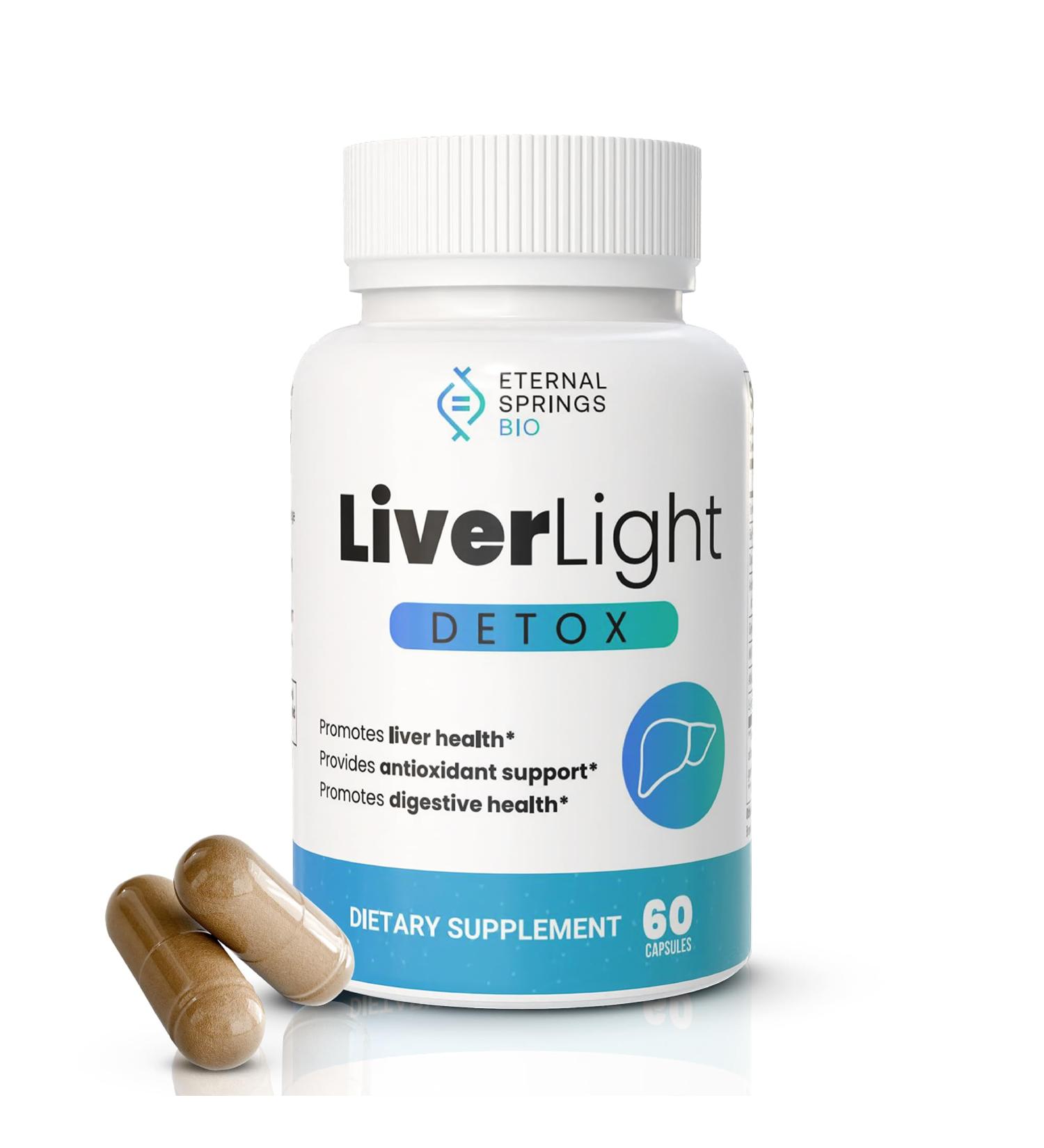 Eternal Springs Bio LiverLight Detox - Herbal Supplement 60 Capsules - Turmeric Milk Thistle Plant-Based Gluten-Free Dairy-Free Soy-Free Nut-Free Detoxify Support - Buy Online on GoSupps.com