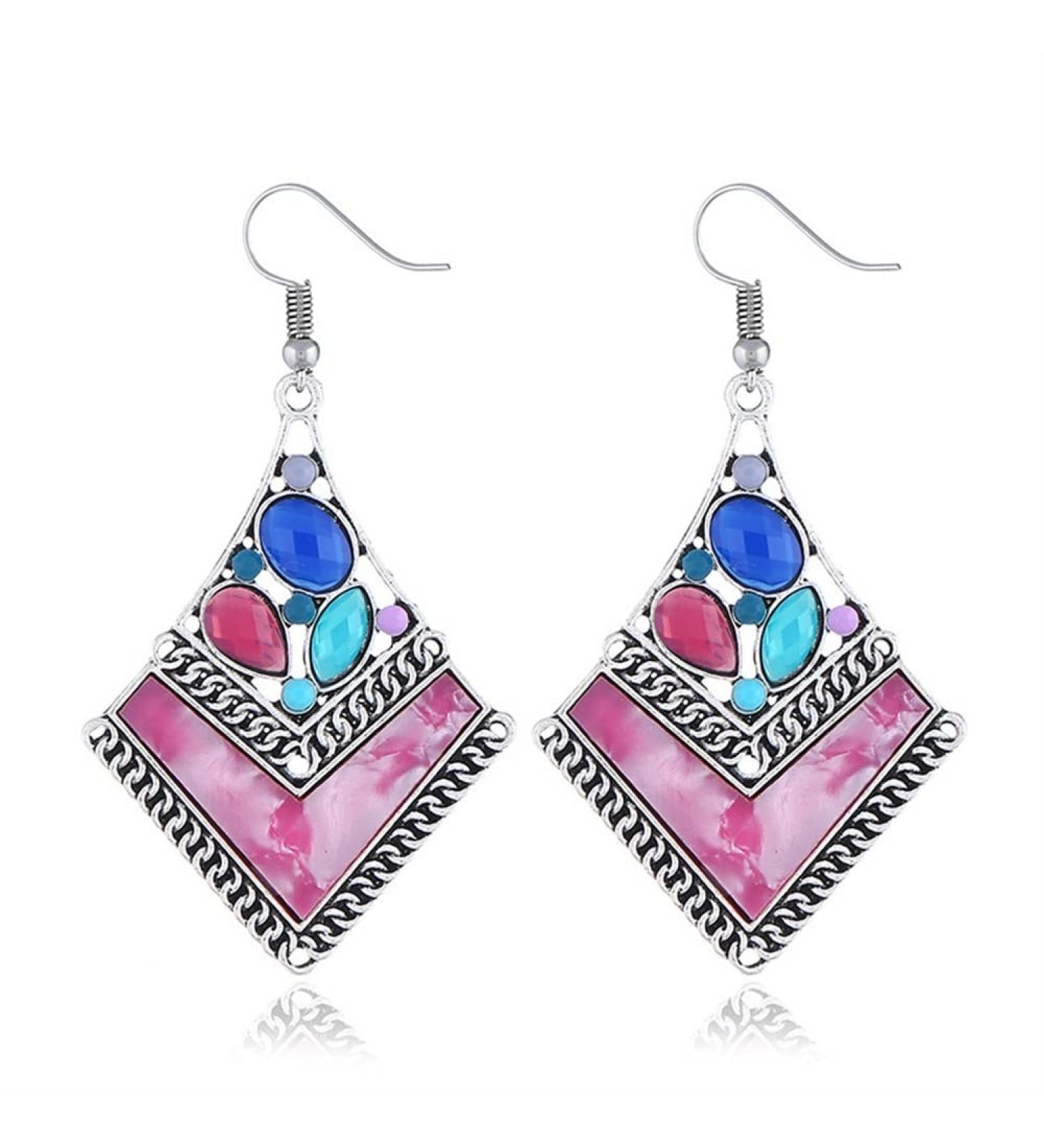 Drop Earrings for Women Girls Bohemian Alloy Geometric Vintage Diamond Hollow Out Fashion Dainty Gifts Daily Mei red