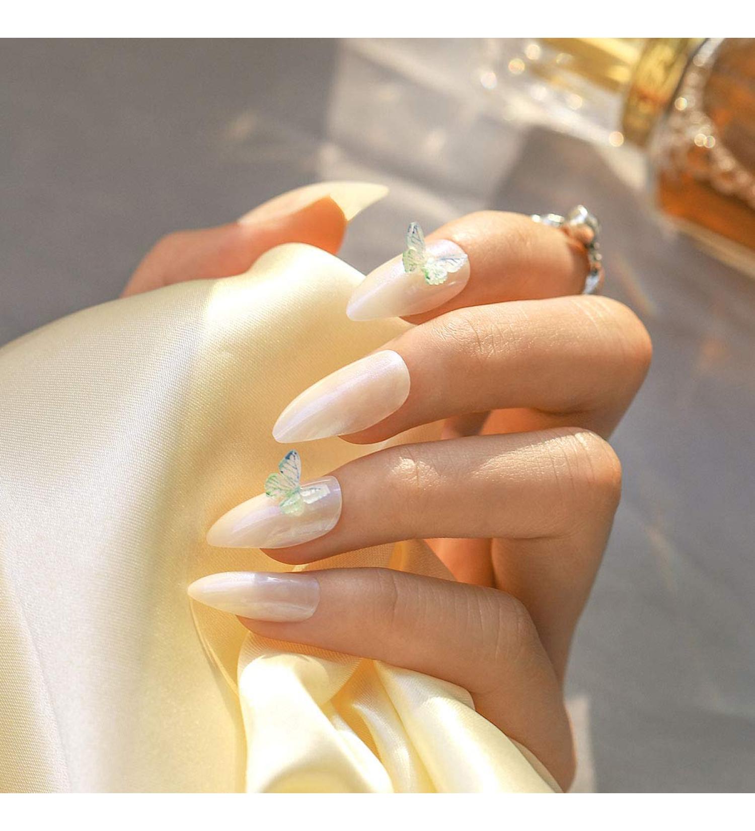 Sethexy Shiny Stilettos - Medium False Nails with Sparkle Butterfly Design | 24 pcs Acrylic Press-On Nails for Women & Girls - Buy Online on GoSupps.com