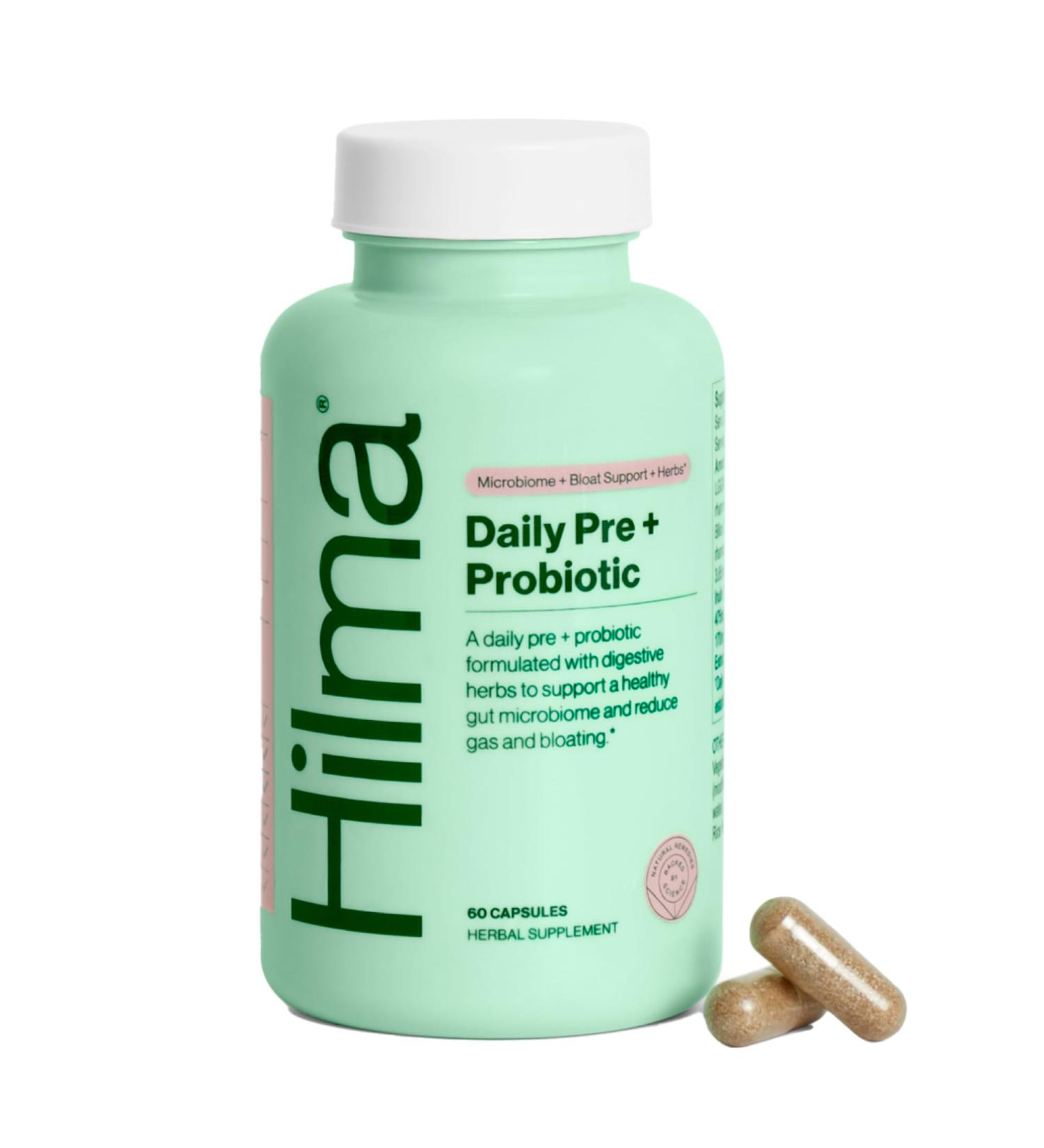 Hilma Pre and Probiotic with Herbs - Support Gut Health with Prebiotics and Probiotics Plus Gas and Bloating Relief for Women & Men 60 Vegan Capsules Pre + Probiotic - 60 Count - Buy Online on GoSupps.com