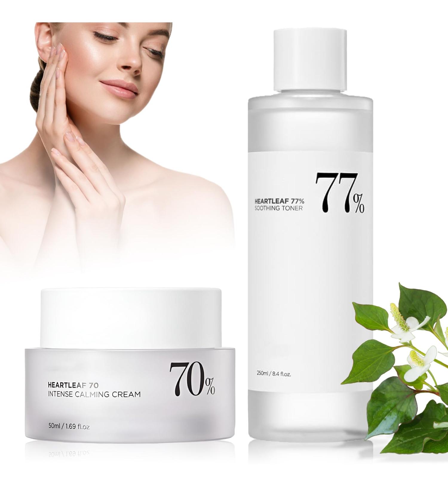 Heartleaf 77% Soothing Toner & 70% Calming Cream - Korean Skin Care for Sensitive Skin | Moisture-Giving Calming Toner - Buy Online on GoSupps.com