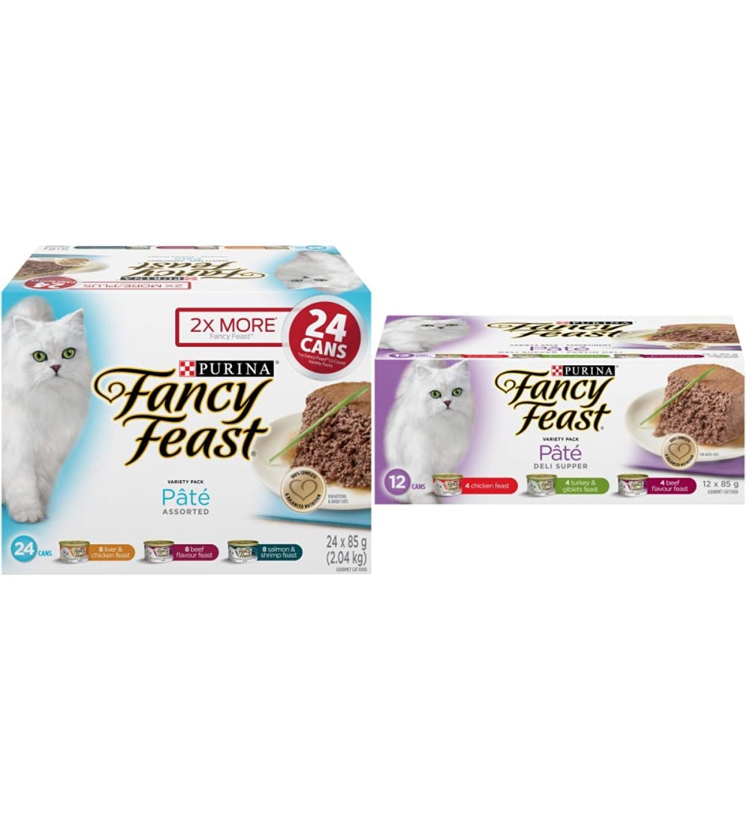Fancy Feast Wet Cat Food Assorted P t Variety Pack (24 Cans) + Deli Supper P t Variety Pack (12 Cans) - Buy Online on GoSupps.com