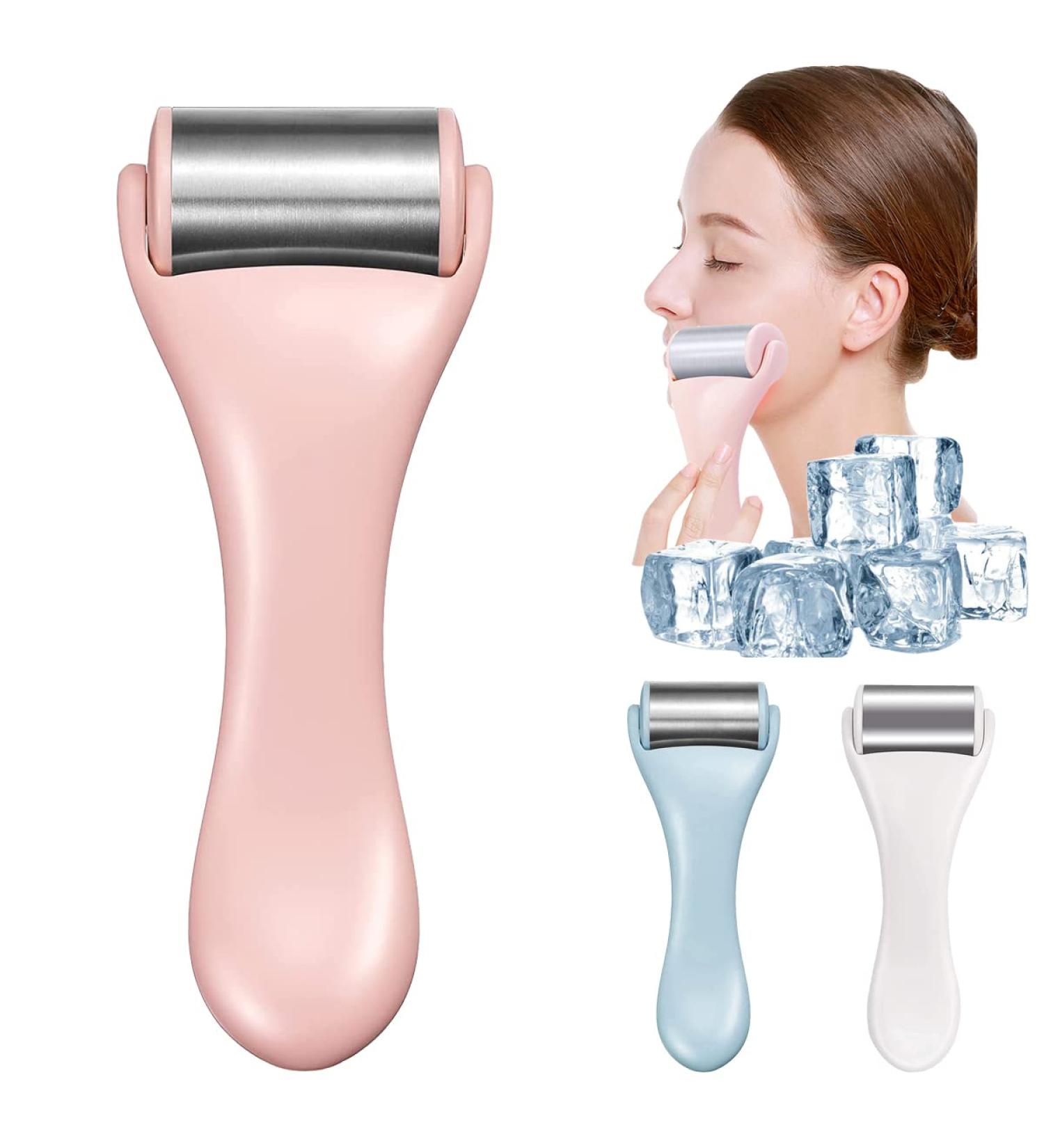 Stainless Steel Ice Roller for Face and Eye - Facial Massager for Puffiness, Migraine, Pain Relief and Minor Injuries - Pink - Buy Online on GoSupps.com
