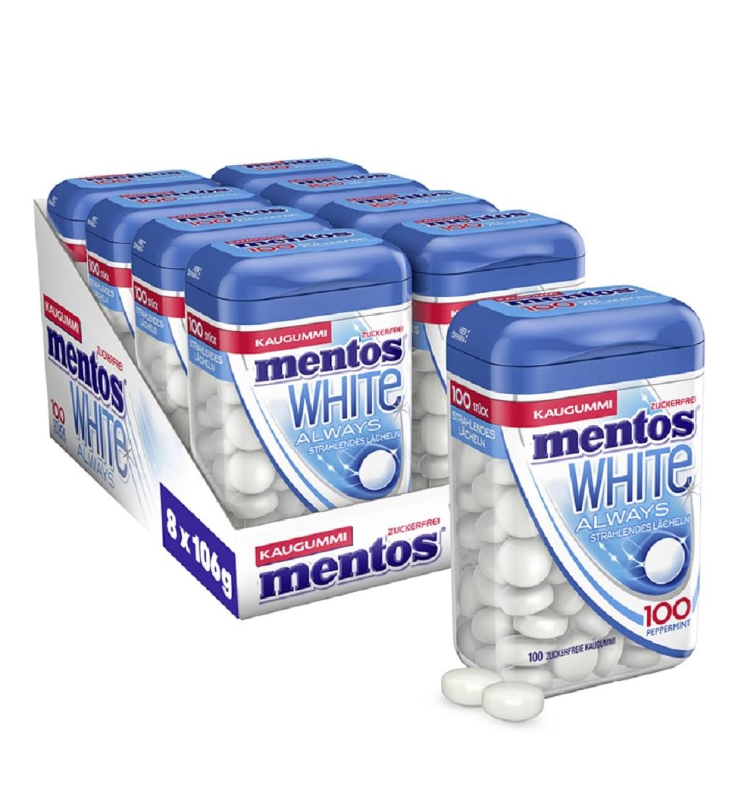 Mentos Sugar-Free Chewing Gum - 8 x 106g Peppermint Dragees 100 Pieces for a Bright Smile - International Shipping Available - Buy Online on GoSupps.com