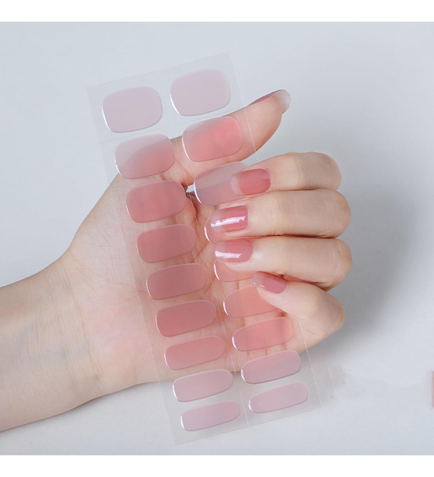 20PCS Semi Cured Gel Nail Polish Strips - Adhesive Full Wrap Gel Nail Art Sticker - Natural Pink Semi Cured Gel Nail Strips with Soft Glossy Finish - Buy Online on GoSupps.com