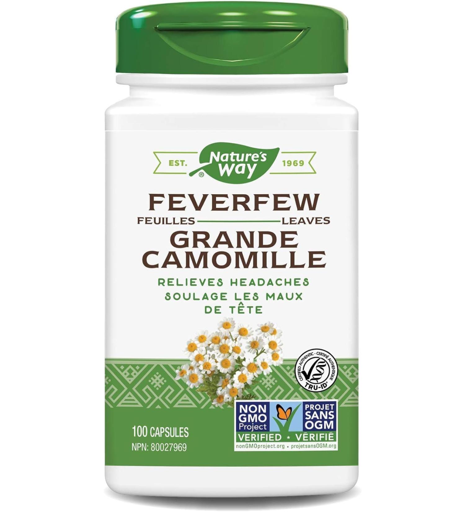 Nature's Way Feverfew Leaves Helps Relieve Headaches 100 Vegetarian Capsules - Buy Online on GoSupps.com