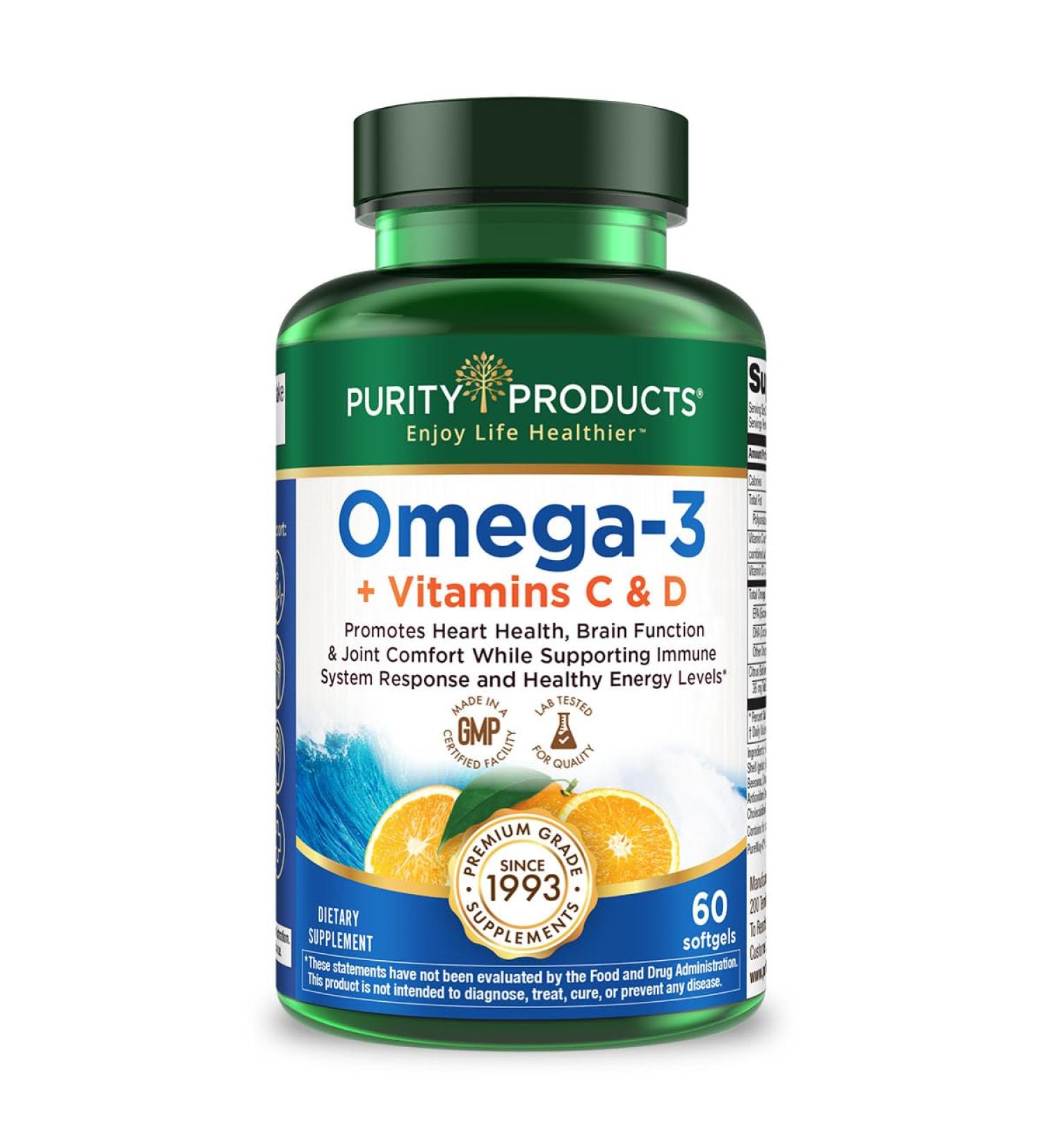 Purity Products - Omega-3 Plus Vitamin C & D 60 softgels - Buy Online on GoSupps.com