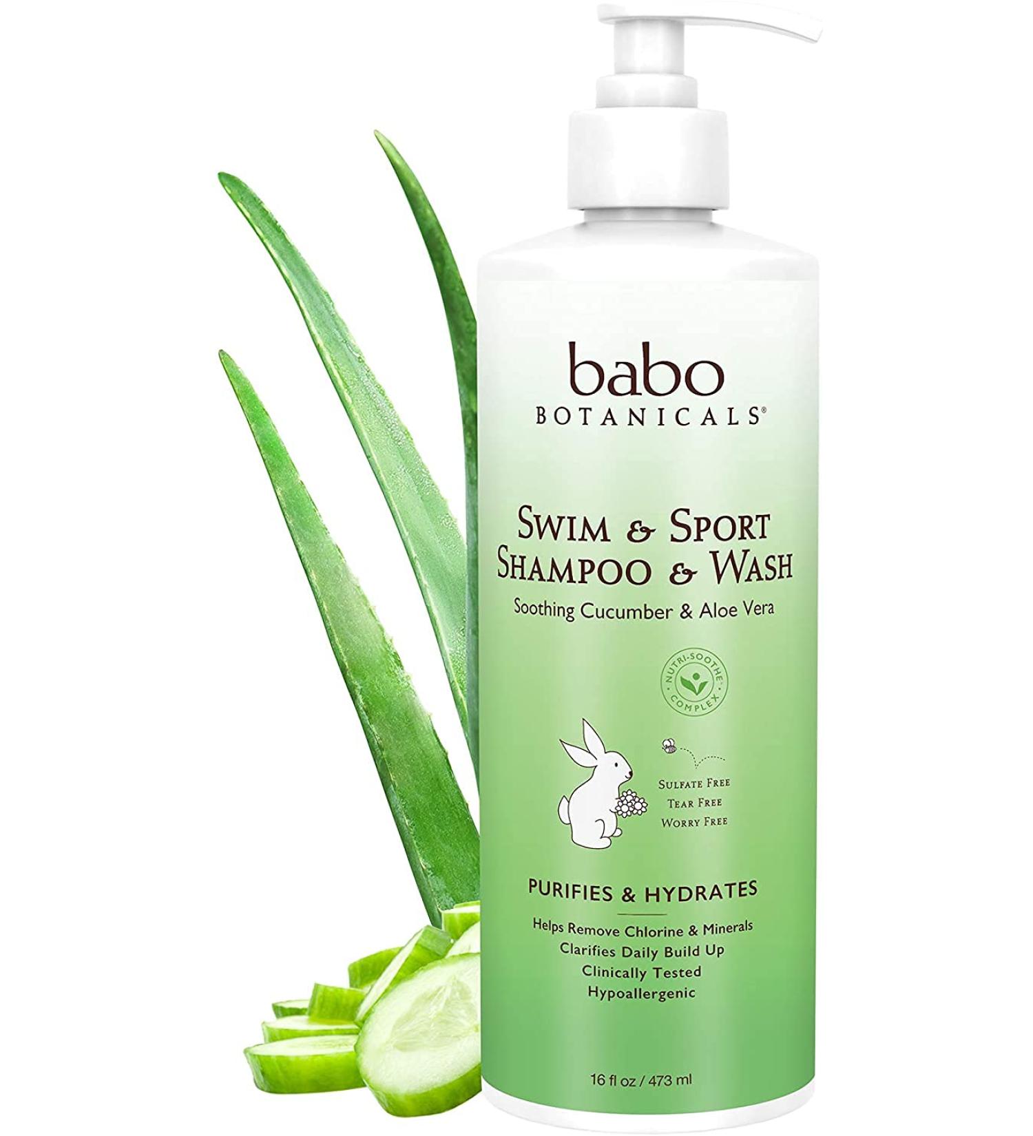 Babo Botanicals Purifying Swim & Sport Shampoo & Wash - Cucumber and Aloe Vera - 16 Fl Oz - Kids & Sensitive Skin (Pack of 1) - Buy Online on GoSupps.com