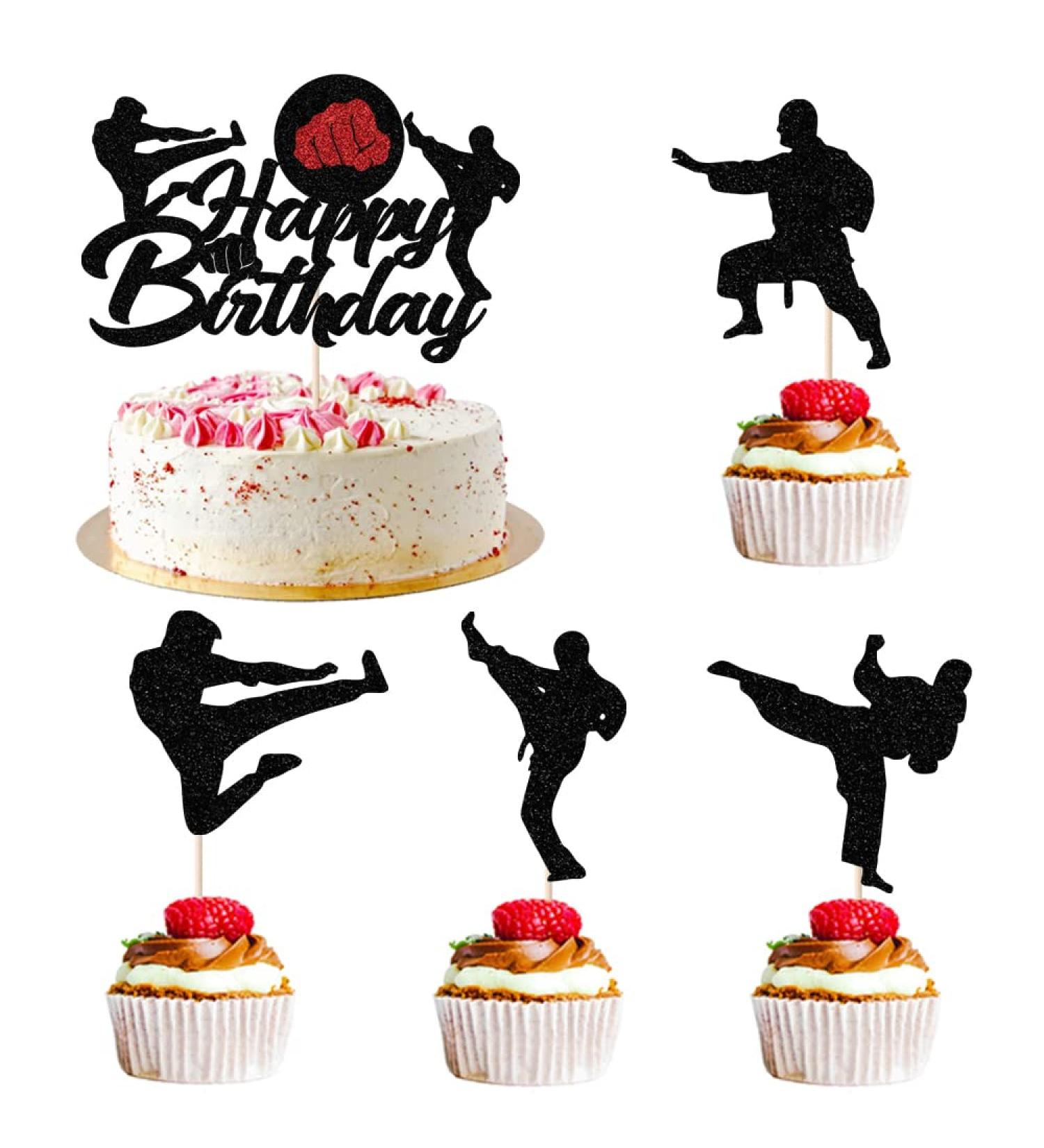 AROKIPPRY five Boxing Player Cupcake Toppers Glitter Boxing Cupcake Boxer Gym Theme Baby Shower Birthday Party Cake Decorations Supplies Black 2 - Buy Online on GoSupps.com