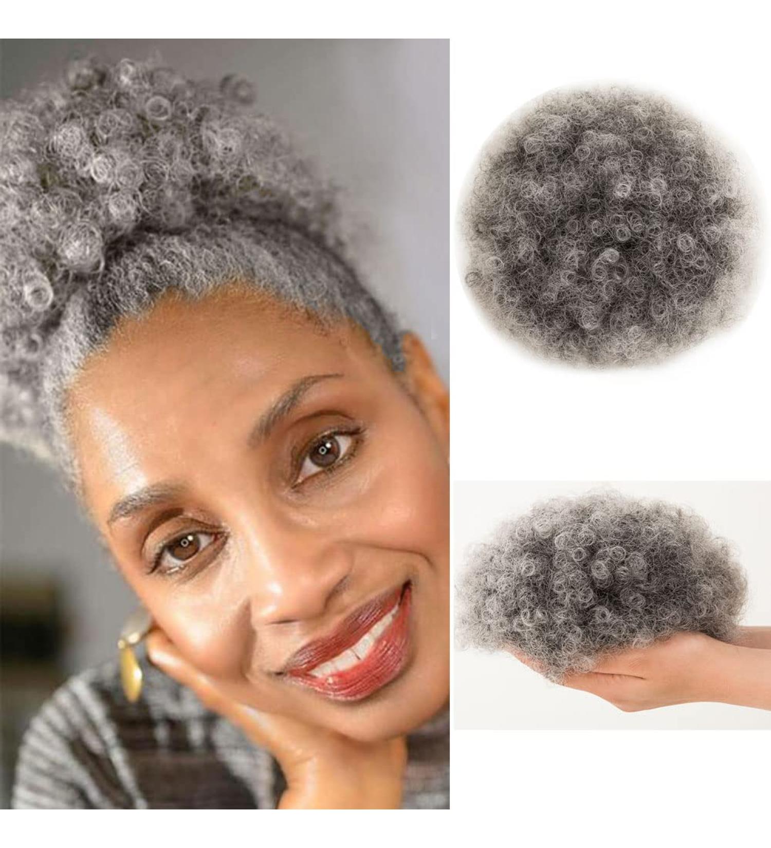 Ombre Grey Afro Puff Drawstring Ponytail | Natural Kinky Curly Hair Extension for Black Women | African American Short Ponytail (Ombre Grey) - Buy Online on GoSupps.com