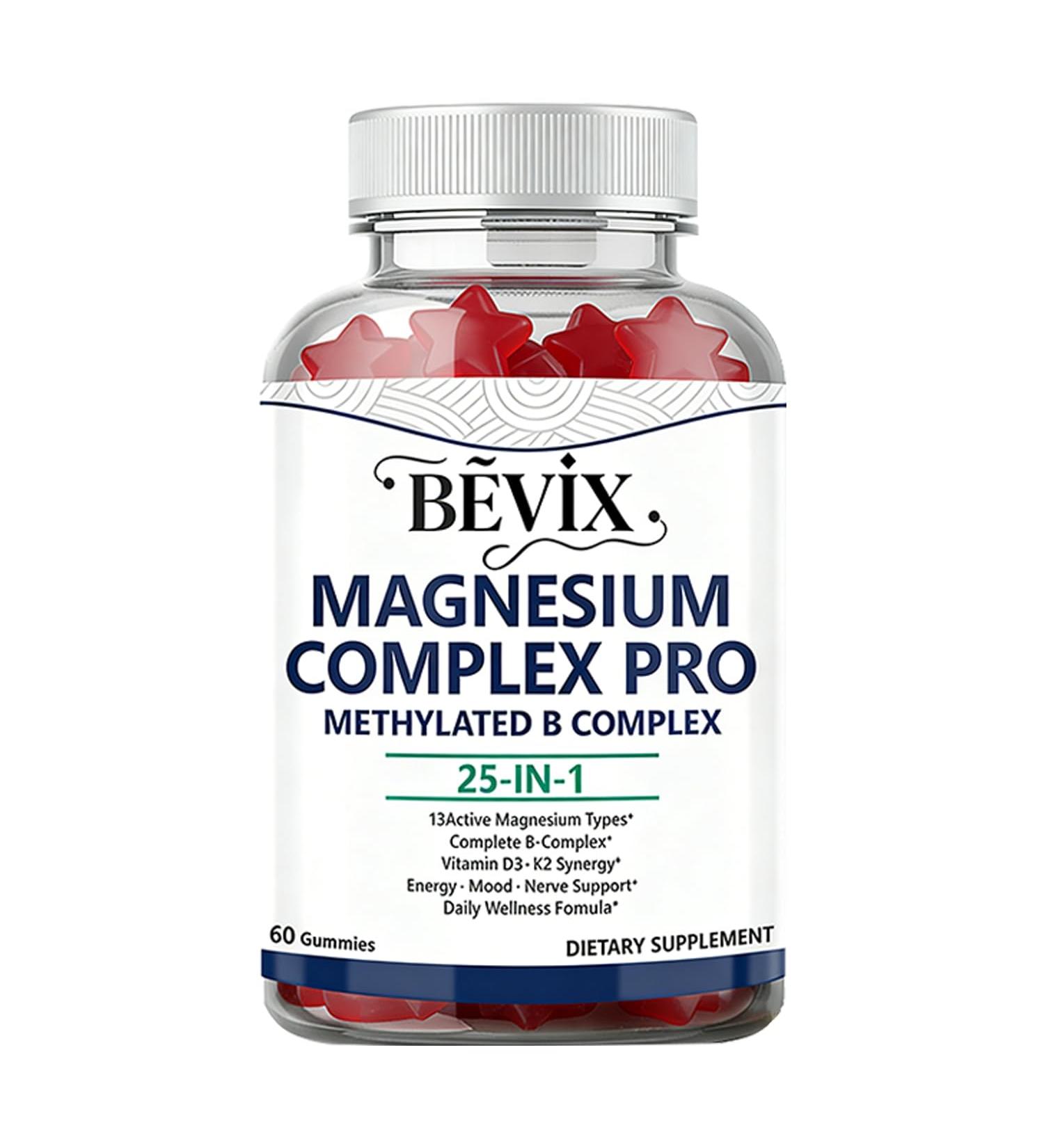BEVIX Magnesium Complex Gummies with Methylated B Complex Magnesium Glycinate Citrate Malate Taurate Gluconate Aspartate Carbonate D3 K2 Magnesium for Relaxation Energy & Nerve 60 Gummies - Buy Online on GoSupps.com