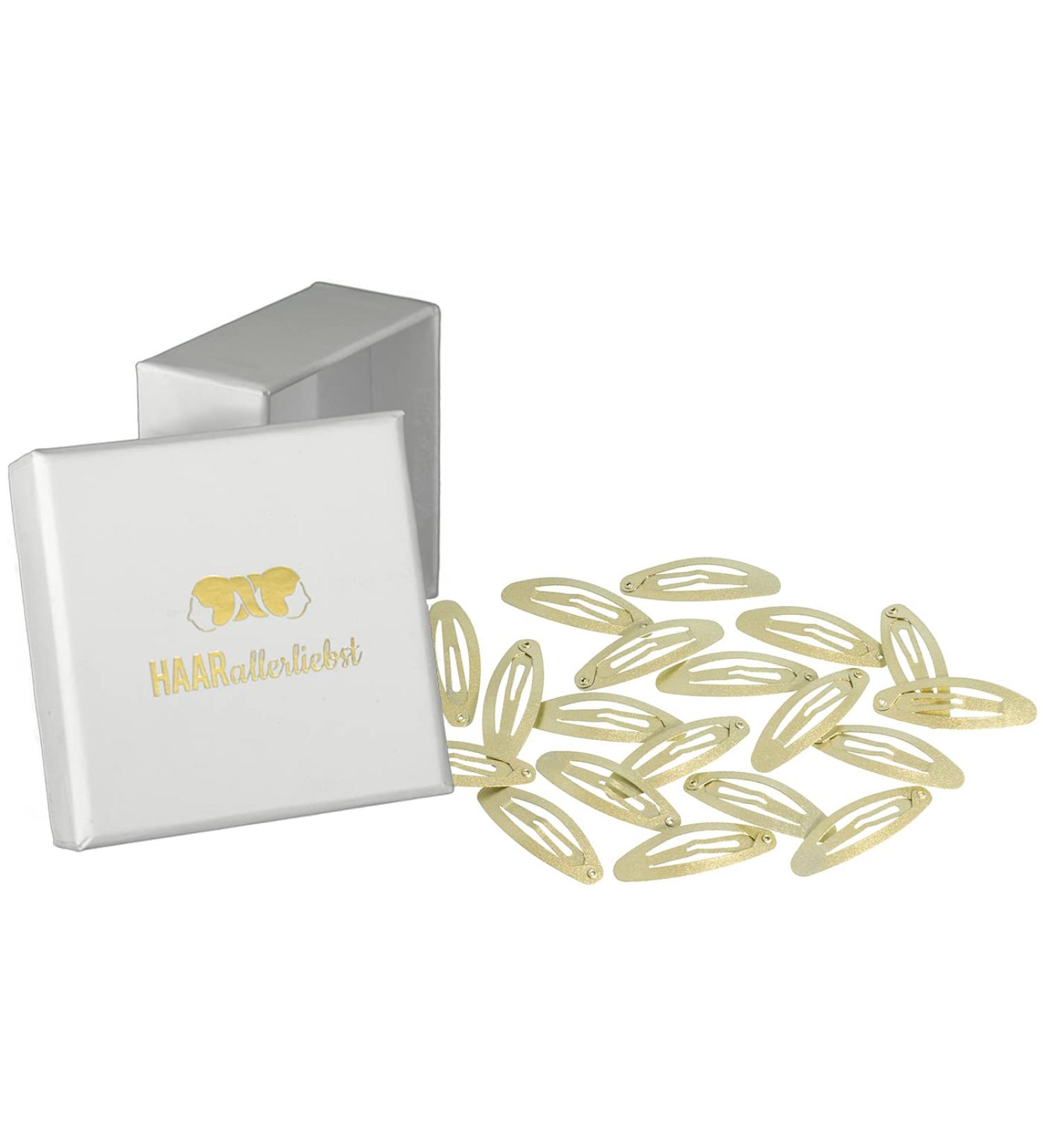 HAARallerliebst Oval Hair Clips (20 pcs) - Shimmering Gold 5 cm - Stylish Storage Box Included - International Shipping Available - Buy Online on GoSupps.com