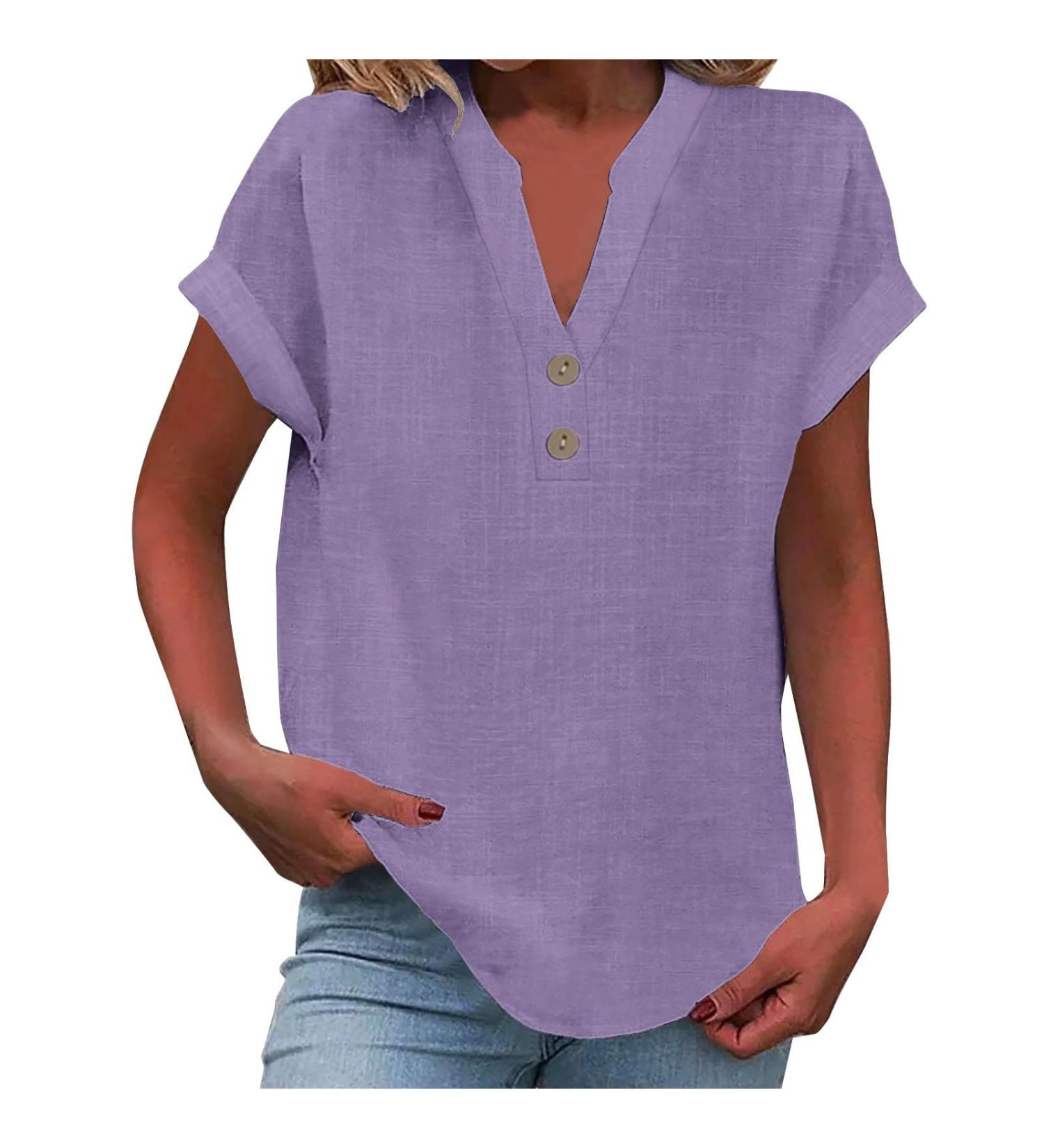 Shop Golatcr Women's V-Neck T-Shirt - Cotton Long-Sleeved Blouse Stylish Printed Tops in White & Purple Perfect for Summer - International Shipping Available - Buy Online on GoSupps.com