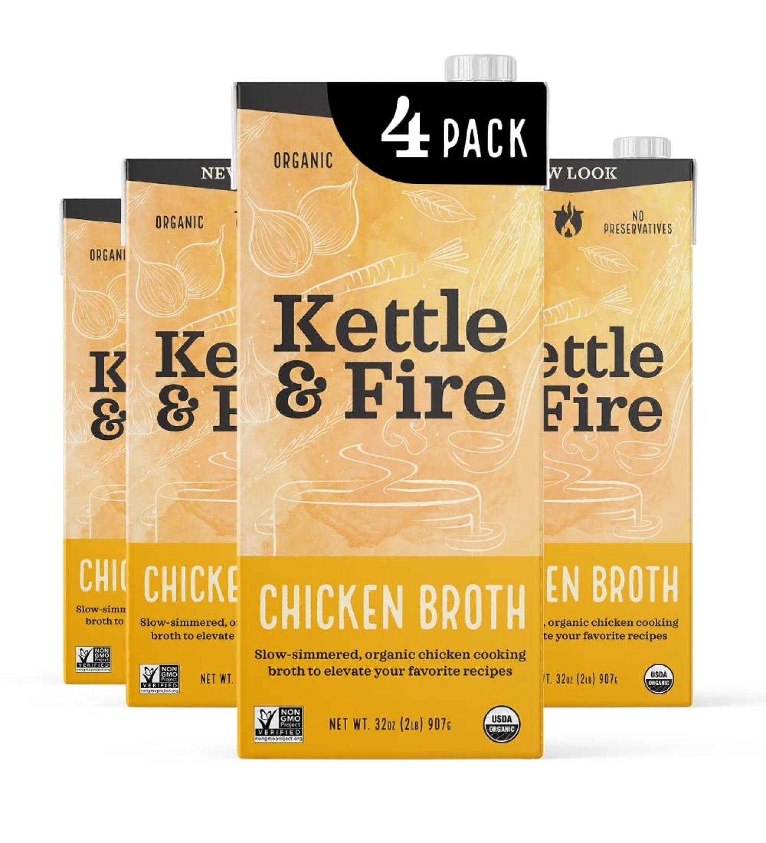 Kettle and Fire Organic Chicken Broth 4 Pack (32 oz) - Keto, Paleo, Whole 30 Approved - Gluten Free, High Protein, Collagen - 2 lb (Pack of 4) - Buy Online on GoSupps.com