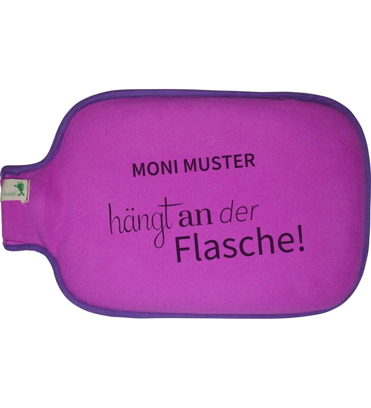 Hugo Frosch hot water bottle with name - personalized - motif hangs on the bottle - many colors & motifs - hot water bottle - berry - size 19.5 x 31.5 cm - personal gift with desired motif and wunc hangs on the bottle of hot water bottle - berry