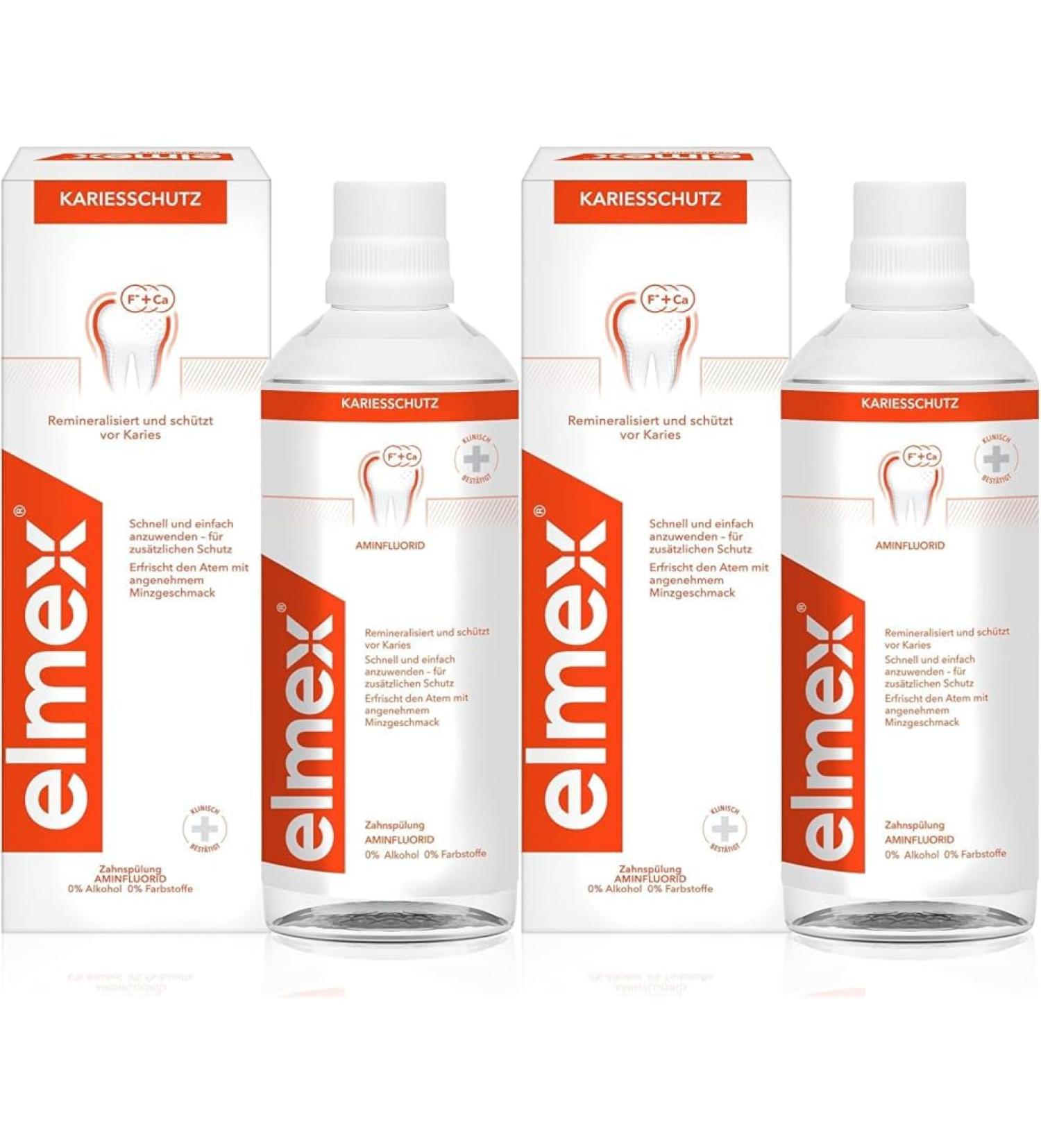 Elmex Mouth Rinsing Caries Protection 400ml - Antibacterial Alcohol-Free Tooth Cleaner for Daily Use - Double-Active Calcium Fluoride Shield (2-Pack) | International Shipping Available - Buy Online on GoSupps.com