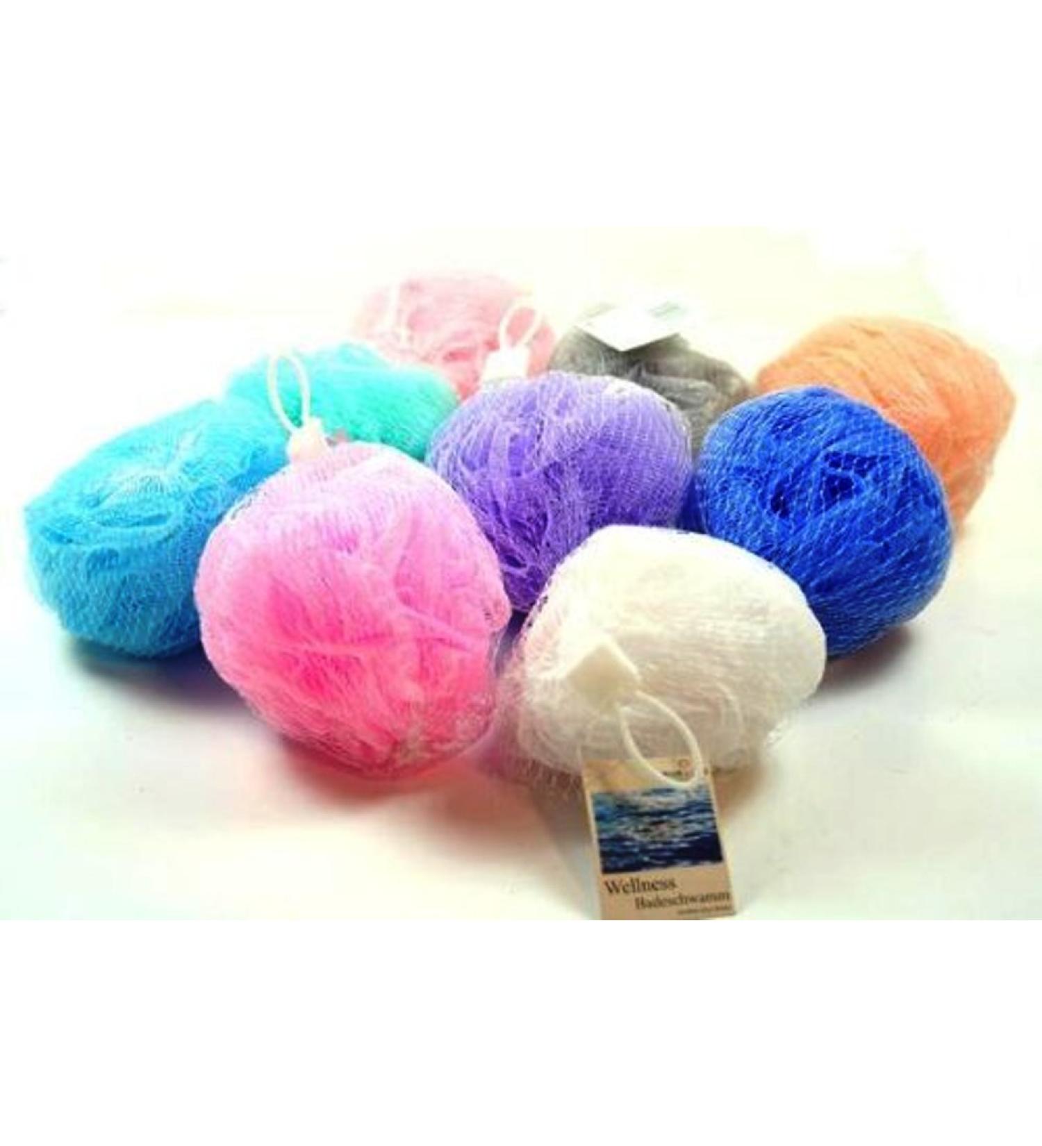 4 x large bath sponge 11 cm wellness sponge multi-coloured assorted shower ball