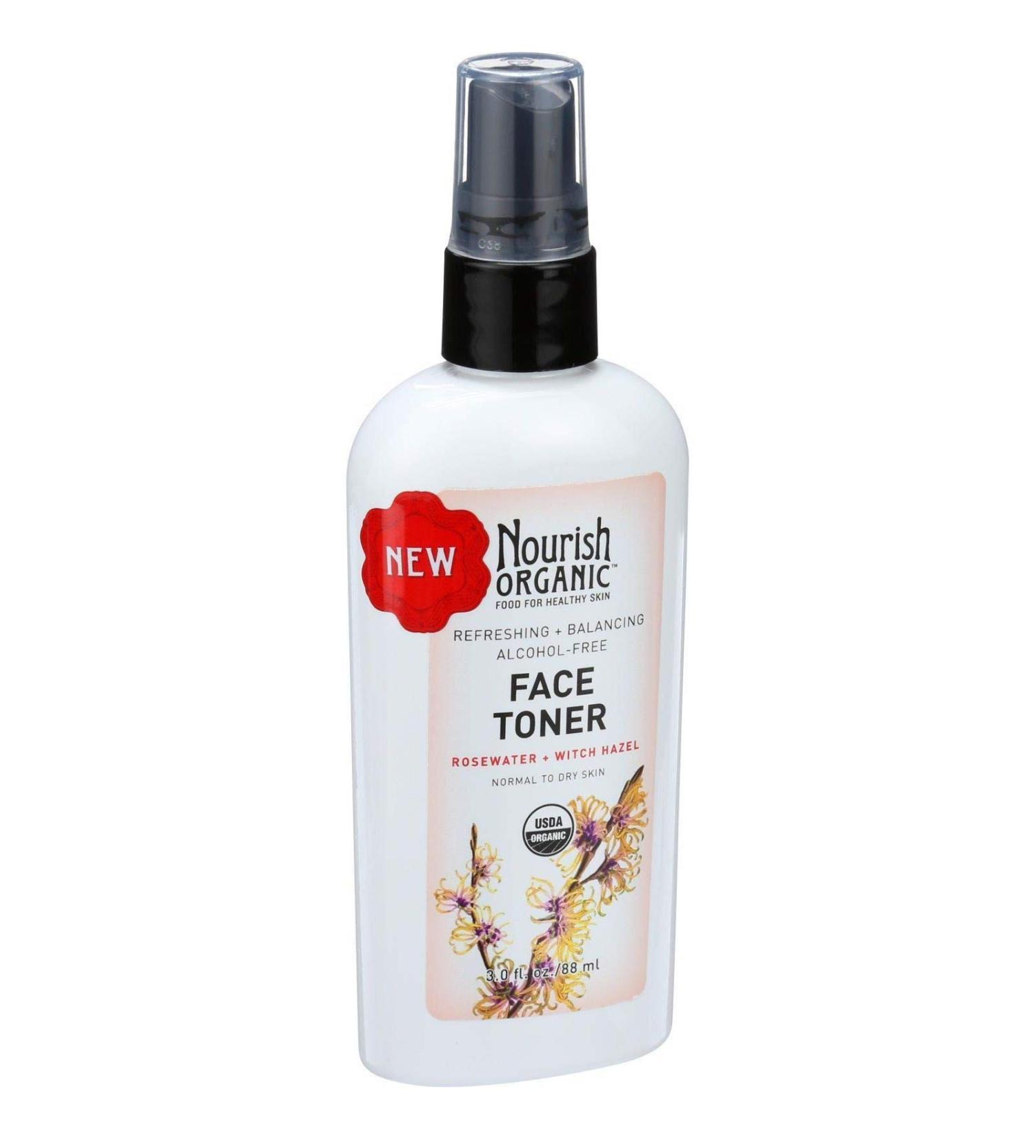 Nourish Organic Face Toner - Refreshing And Balancing - Rosewater And Witch Hazel - 3 Oz