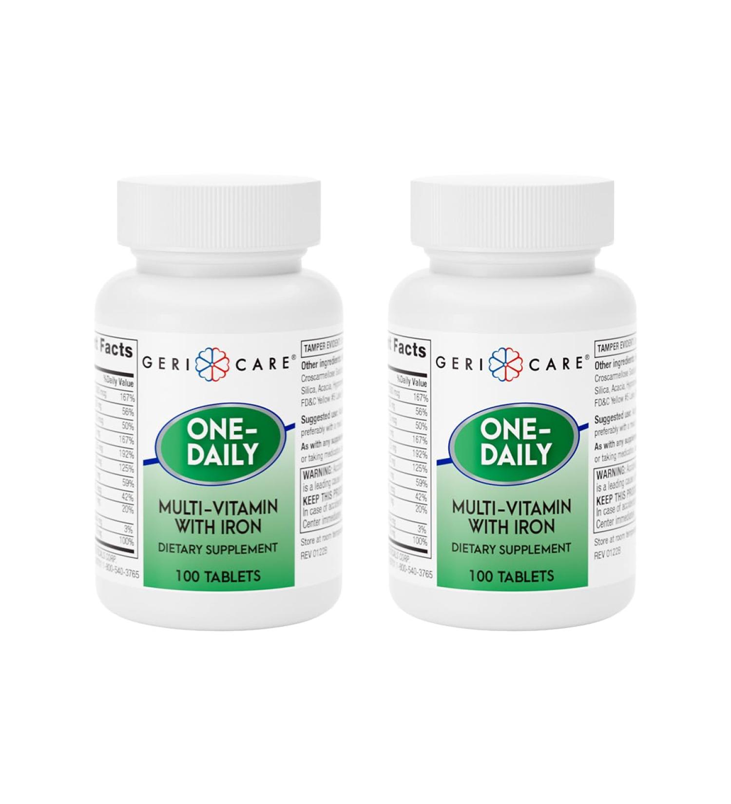 GeriCare One-Daily Multi-Vitamin with Iron Complete Daily Nutritional Supplement with Essential Minerals for Energy Immunity Bone & Overall Wellness 100 Count (Pack of 2) - Buy Online on GoSupps.com