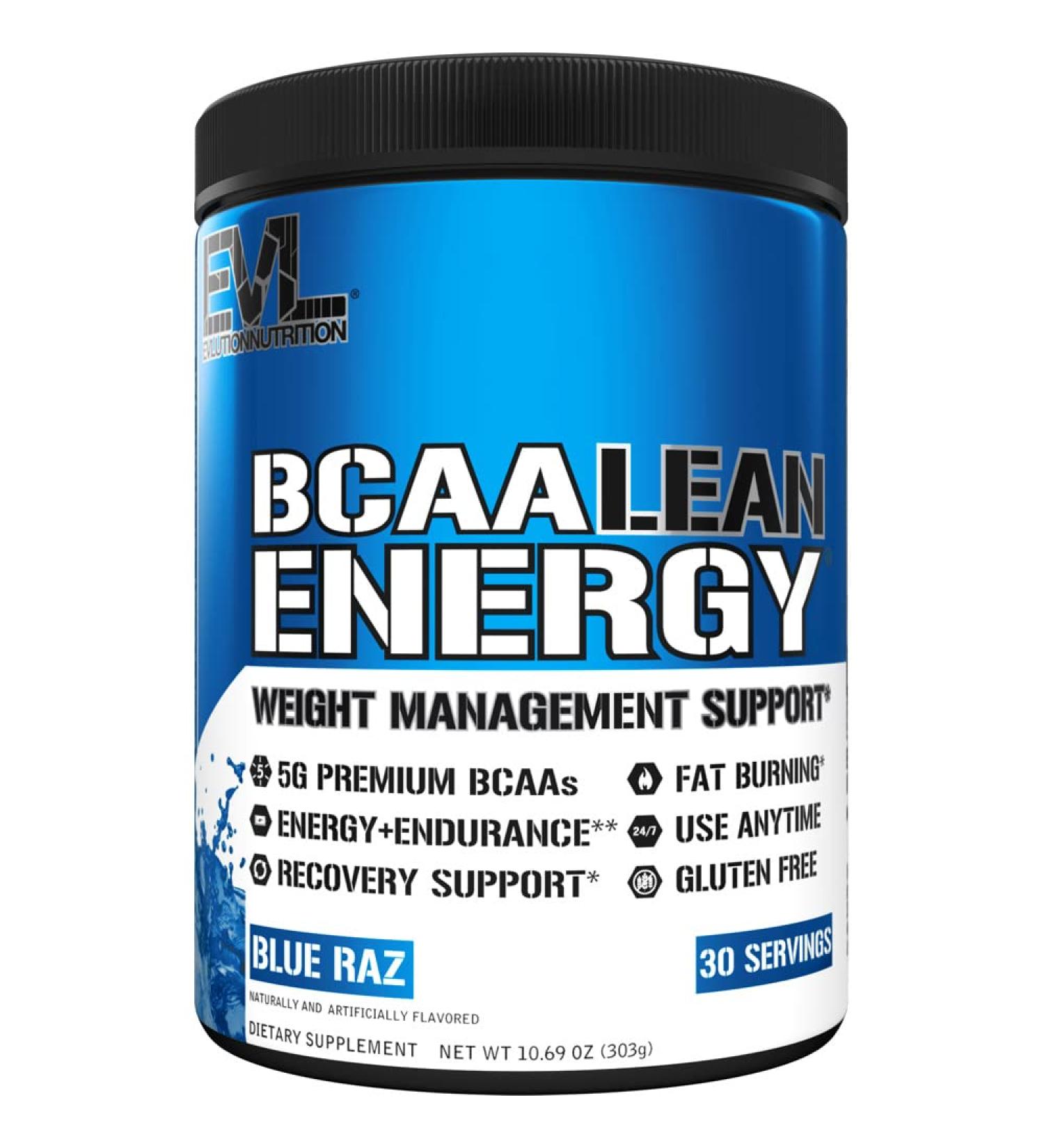 EVLution BCAA Lean Energy - Blue Raz Flavor (10.60 oz) | Boost Energy & Recovery - Buy Online on GoSupps.com