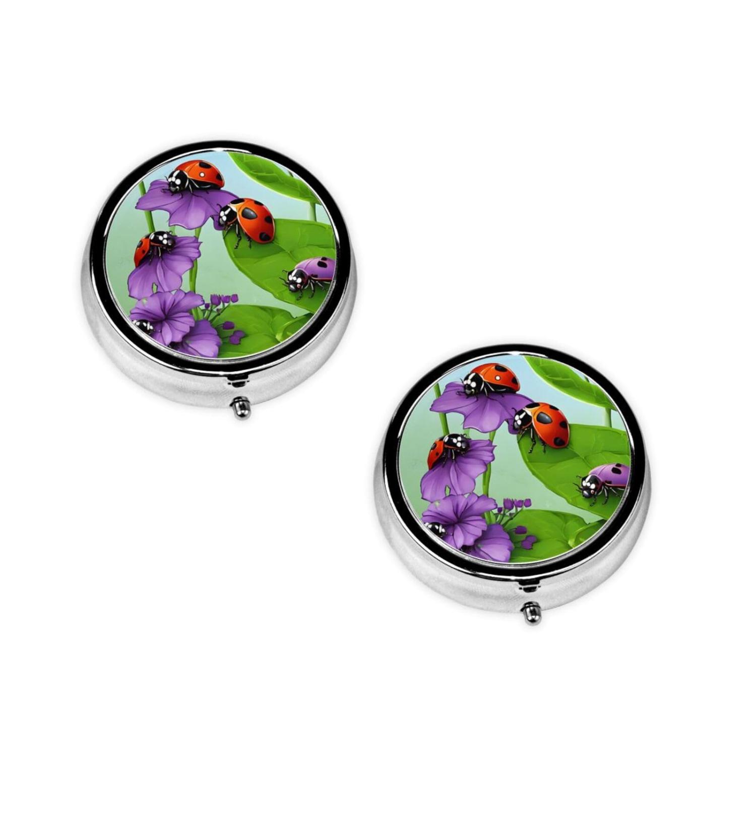 Ladybug Round Pill Box - 3 Compartment Travel Medicine Organizer | Mini Decorative Pocket Purse for Vitamins & Tablets - Buy Online on GoSupps.com
