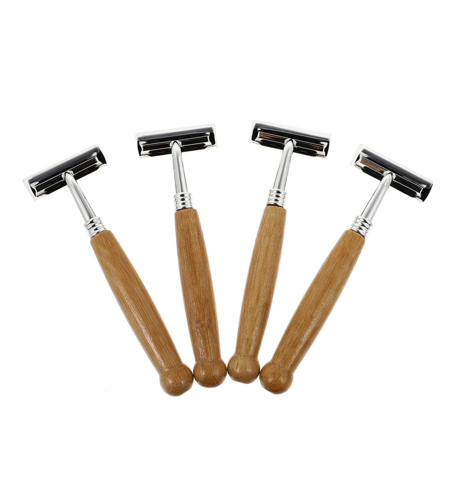 Milisten 4 Pieces Razor With Bamboo Handle Tool Old Fashioned Razor Blade Double Edged Handle Made Of Bamboo
