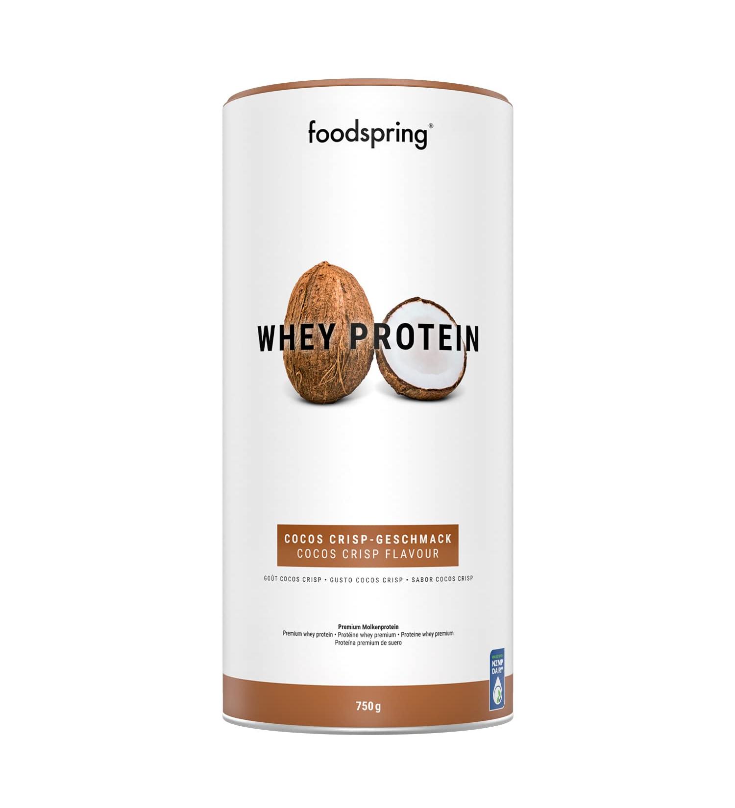 Foodspring Whey Protein Powder Coconut - 23g Protein BCAAs & EAAs Perfect Solubility Made from Pasture Milk - 750g for Muscle Building - Buy Online on GoSupps.com