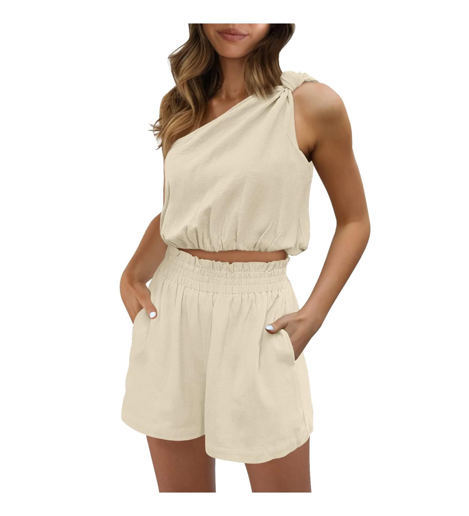WILLBEST Women's 2 Piece Outfit Cotton Linen 3/4 Sleeve Tops & Pant Suits Lounge Matching Set Sweat Suits 156-eaooh-khaki#1 L - Buy Online on GoSupps.com