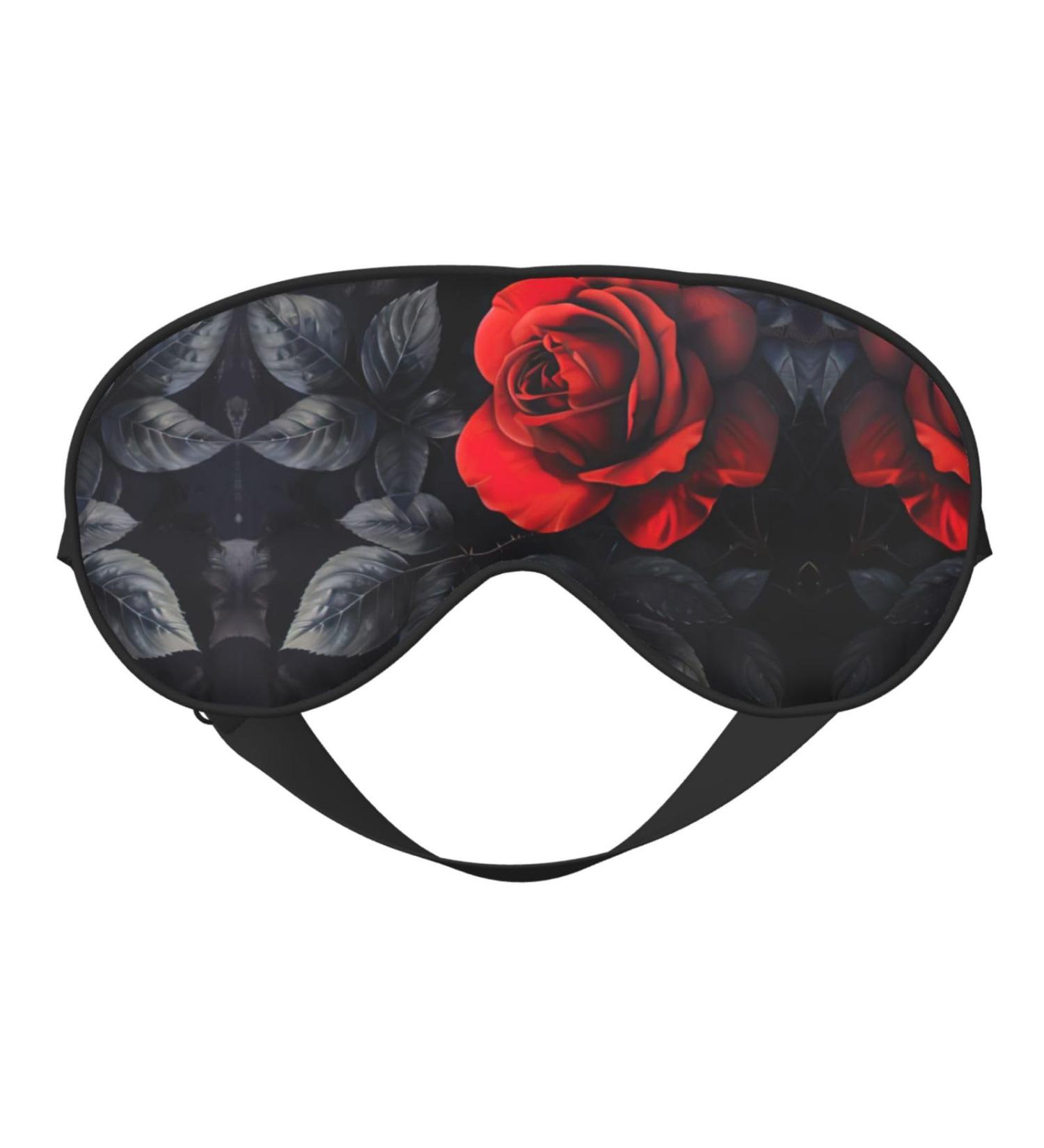 Red Rose & Black Leaves Print Unisex Eye Mask | Soft Comfortable Light-Blocking Sleeping Mask for Travel & Relaxation - Buy Online on GoSupps.com