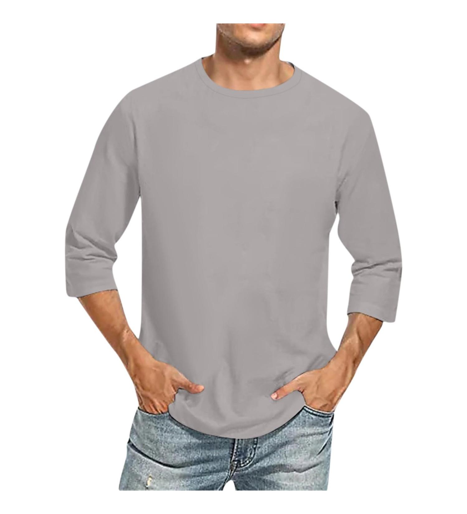 Men's Round-Neck 3/4 Arm T-Shirts | Oversized & Leisure Tops | Gray Grandad & Running Shirts - Shop Internationally - Buy Online on GoSupps.com
