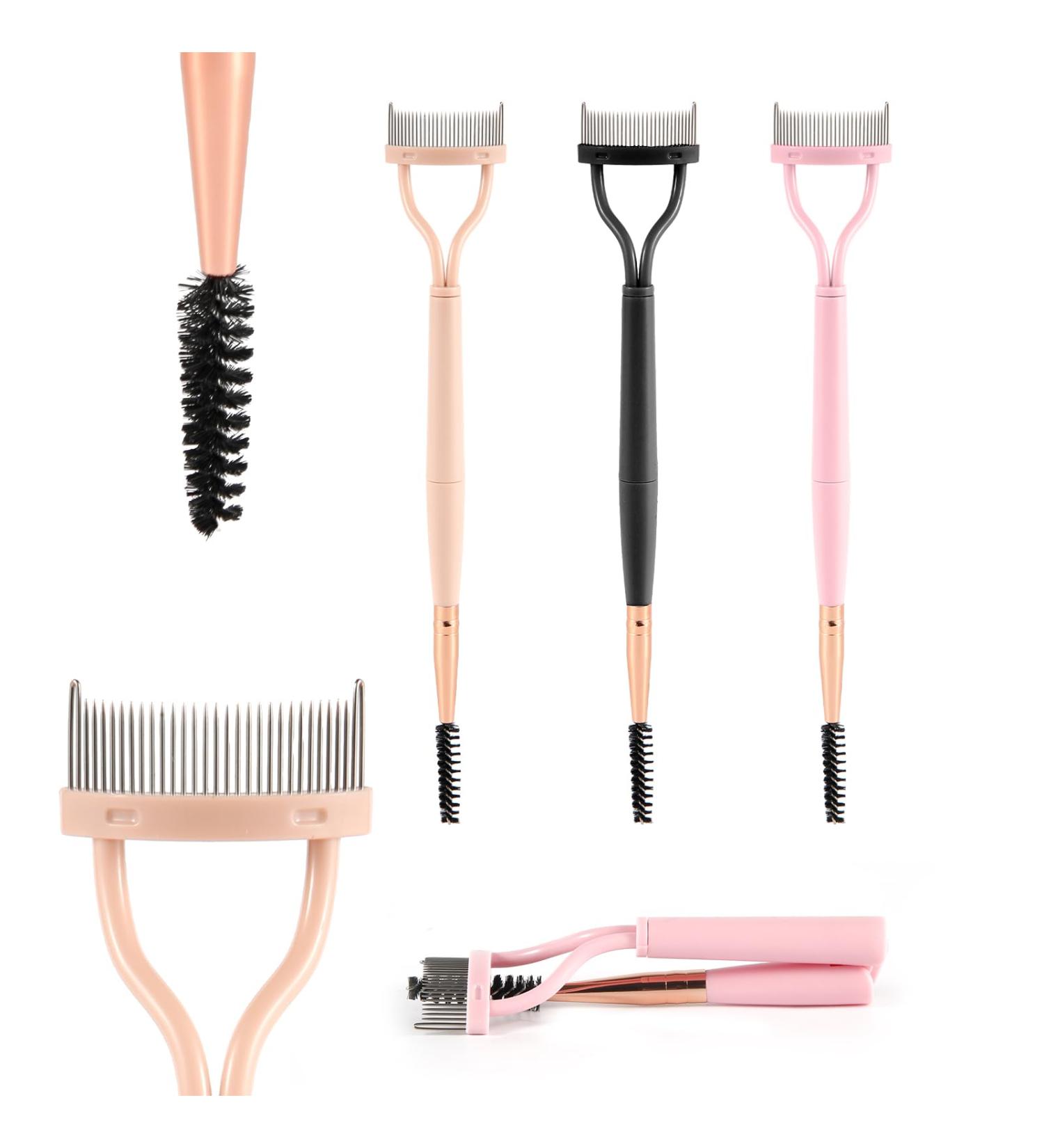 3pcs Double Head Eyelash Comb Set - Adjustable Folding Separator Tool with Brush & Cover for Mascara Removal | Available in 3 Colors - Buy Online on GoSupps.com