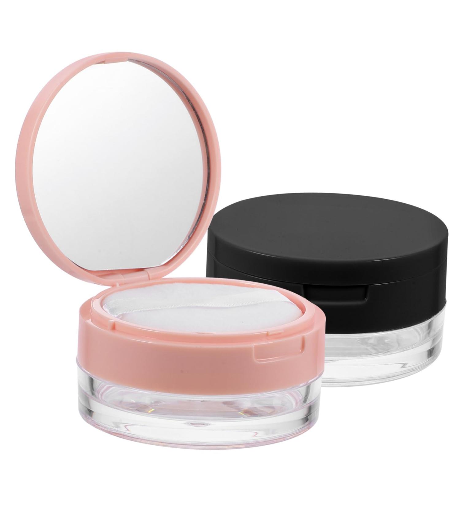 PAMINGONO 2pcs Portable Powder Box Highlighter Refillllable Powders Makeup Foundation Kit Plastic Black - Buy Online on GoSupps.com