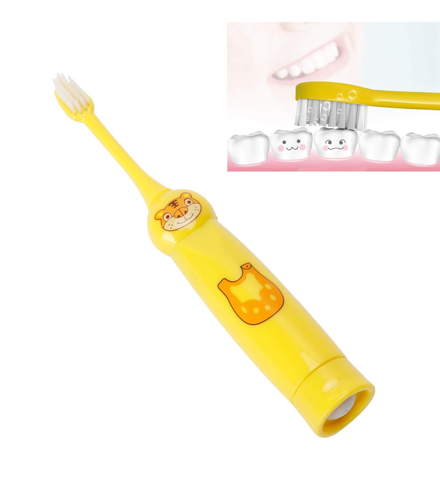 Children's Electric Toothbrush - Cartoon Pattern Soft Bristles Sonic Vibration Waterproof - Ideal Gift for Kids (Yellow) - Buy Online on GoSupps.com