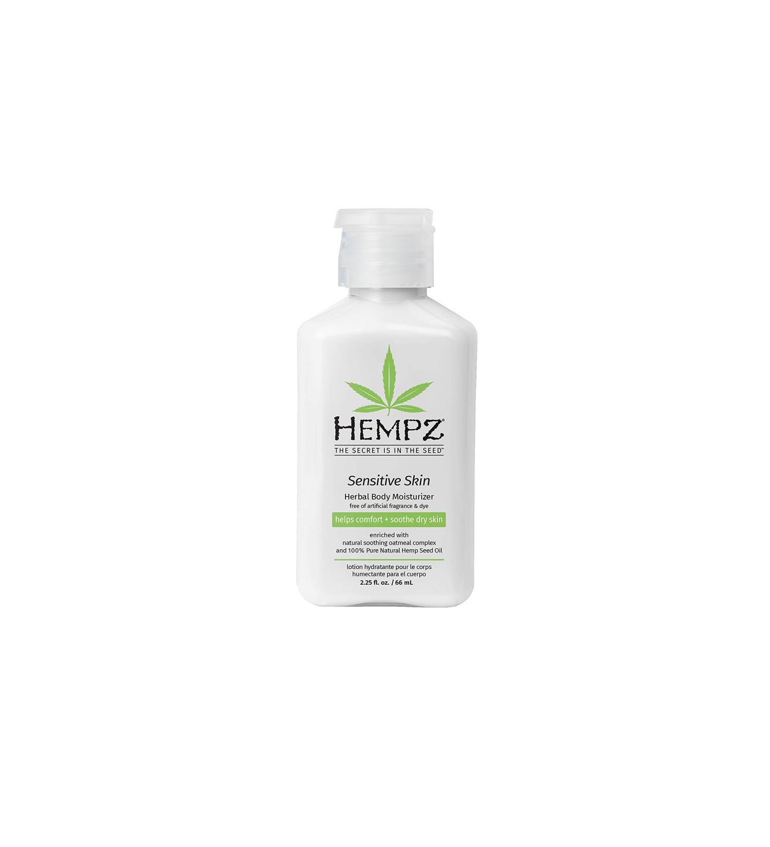 Hempz Sensitive Skin Herbal Body Moisturizer 2.25 oz - Soothing Lotion for Women and Men - With Oatmeal, Shea Butter, Hemp Seed, Cocoa Seed, Mango Seed - For Dry Skin - Buy Online on GoSupps.com