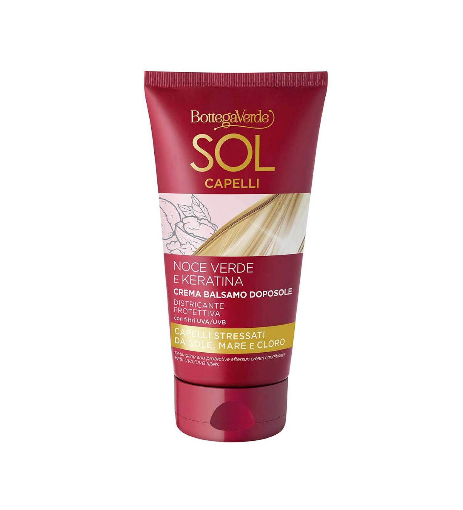 Bottega Verde Bottega Verde - Sol Hair After-Sun Cream with Green Walnut Oil and Keratin 150 ml Protective Detangling Cream with UVA/UVB Filters for Hair Stressed by Sun Sea and Chlorine
