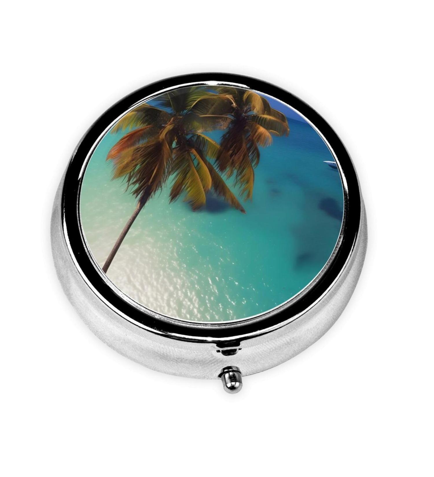 Beach Coconut Sunshiner Round Pill Box - 3 Compartment Organizer for Travel | Portable Travel Pill Box - Buy Online on GoSupps.com