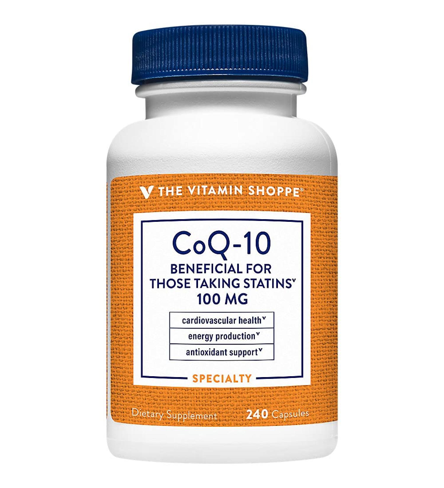 The Vitamin Shoppe CoQ-10 100mg - Beneficial for Those Taking Statins Supports Heart & Cellular Health and Healthy Energy Production Essential Antioxidant Once Daily (240 Capsules) 240 Count (Pack of 1) - Buy Online on GoSupps.com