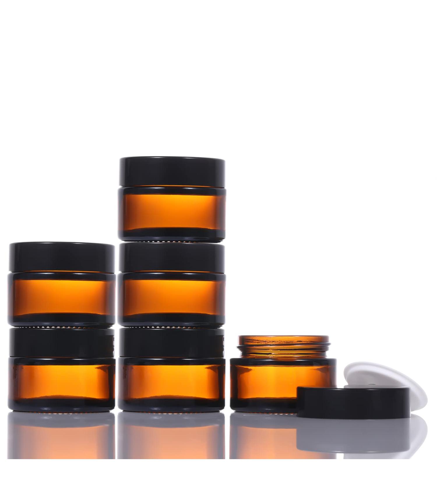6 Pack 30ml Refillable Cosmetic Containers - Brown Glass Ointment Pots with Black Lids for Travel Lotions Creams & Mini Candles - Buy Online on GoSupps.com