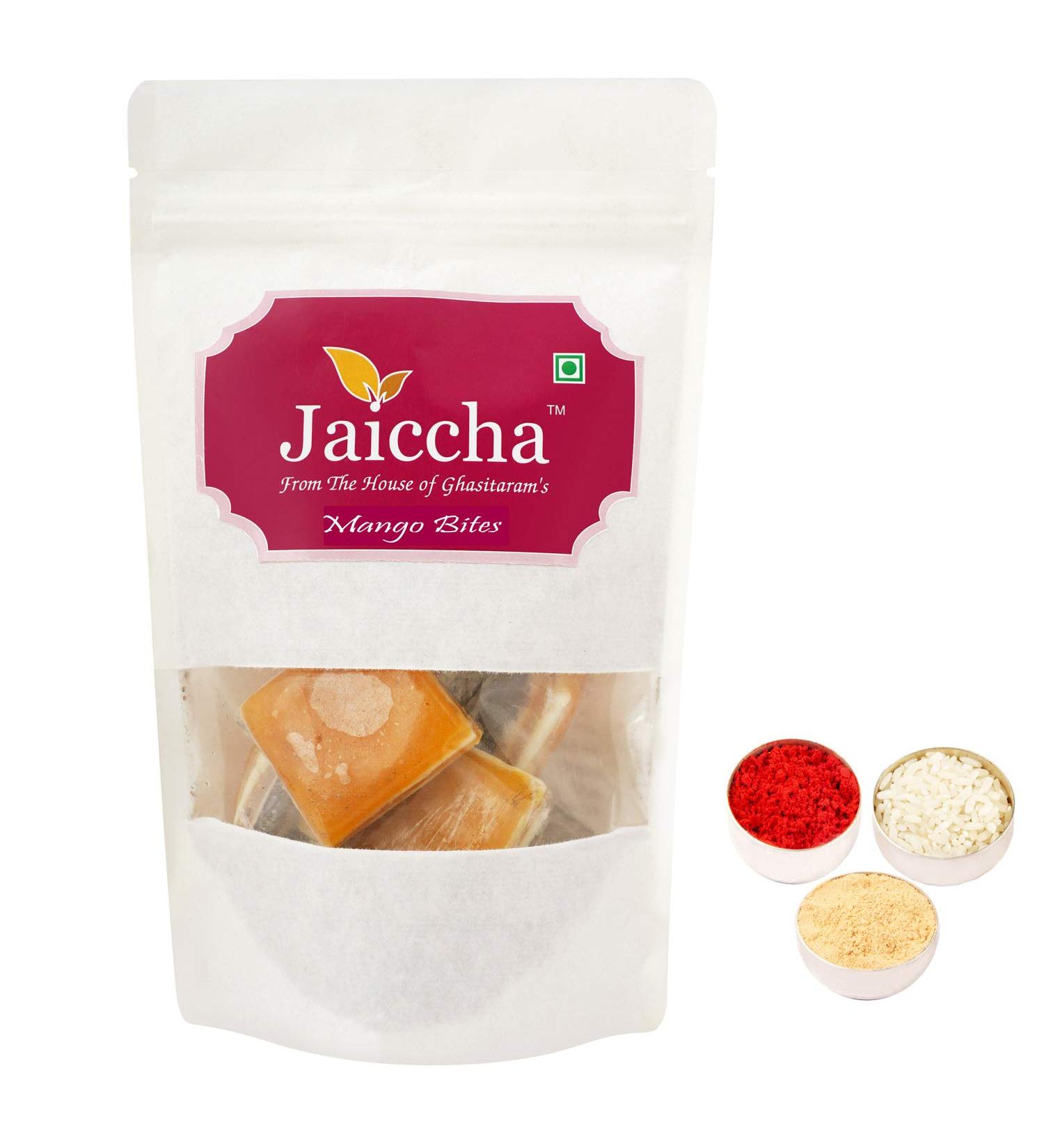 Jaiccha Ghasitaram Bhaidooj Gifts - Mango Bites 200 GMS in White Paper Pouch - Buy Online on GoSupps.com