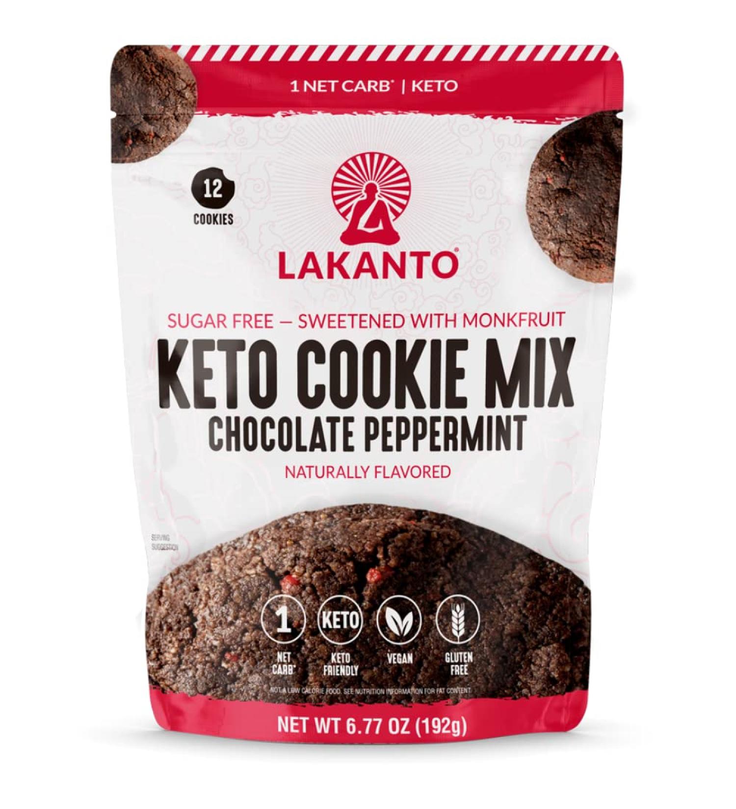 Lakanto Sugar Free Keto Chocolate Peppermint Cookie Mix - Monk Fruit Sweetened | Keto & Vegan | 1g Net Carb | Gluten Free | 12 Cookies - Buy Online on GoSupps.com