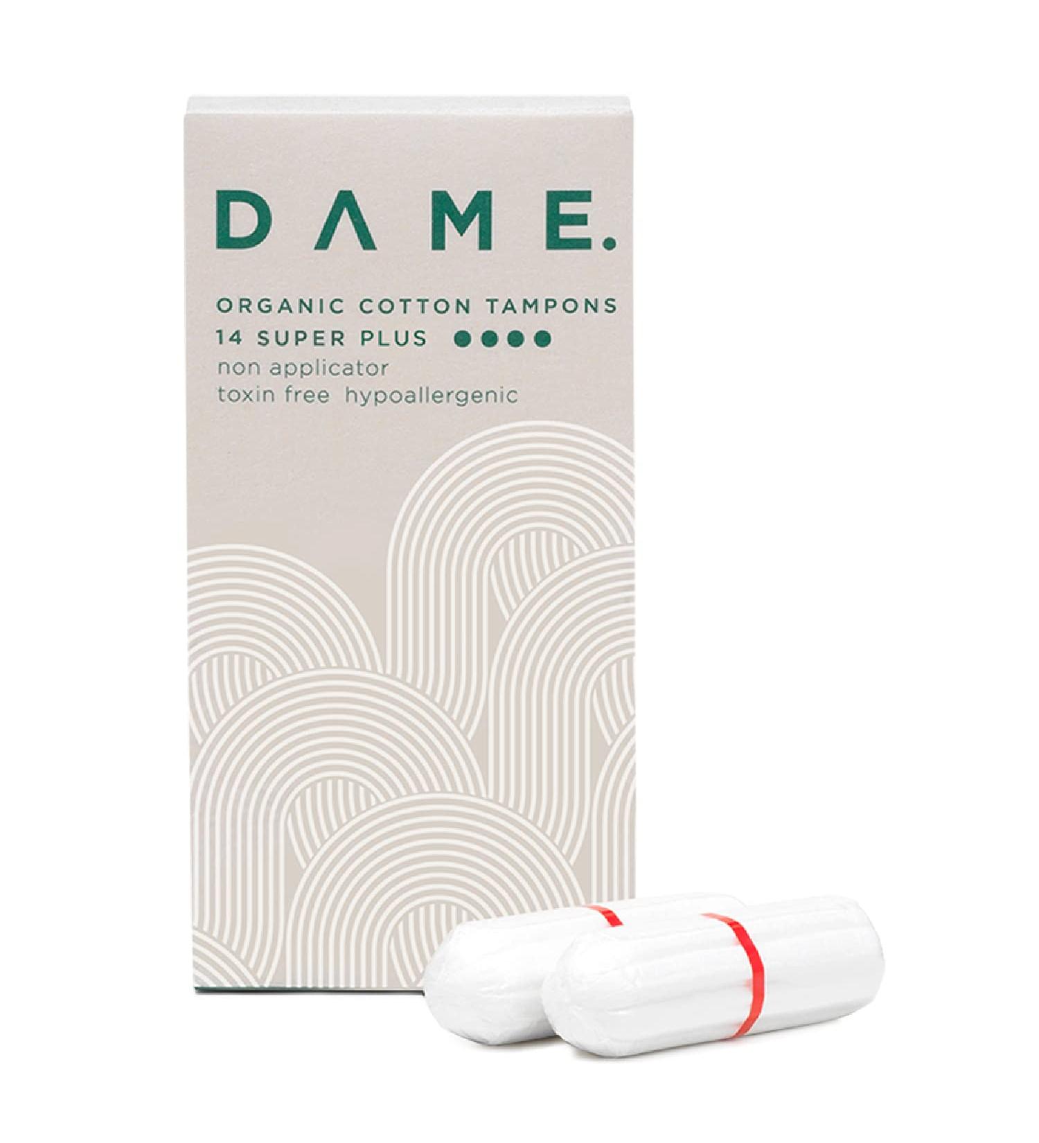 Dame Super+ Tampons x14 - Hypoallergenic, Plastic-Free, pH Neutral, Compostable & Biodegradable - Buy Online on GoSupps.com